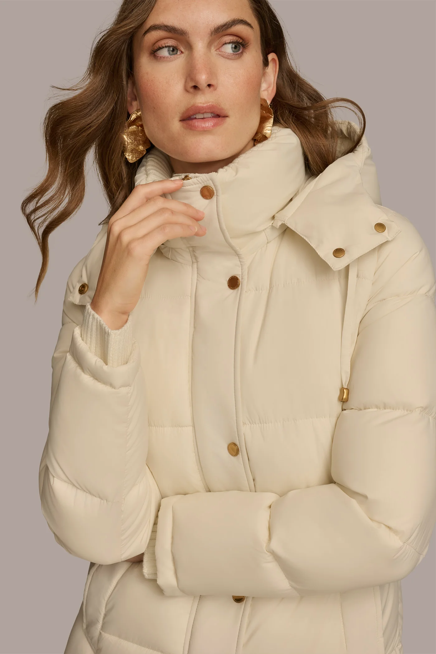Hooded Ribbed Trim Puffer Jacket