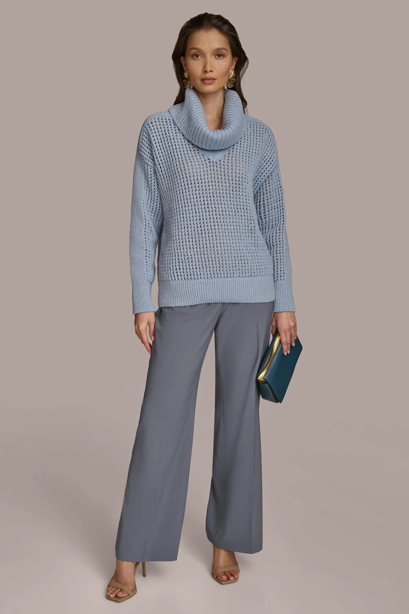 COWL NECK CUTOUT SWEATER