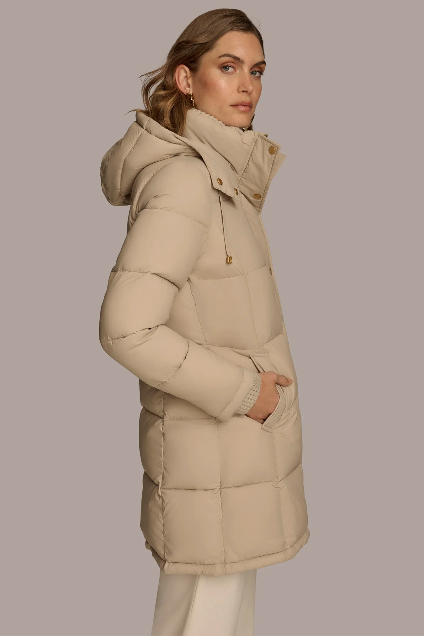 Hooded Ribbed Trim Puffer Jacket