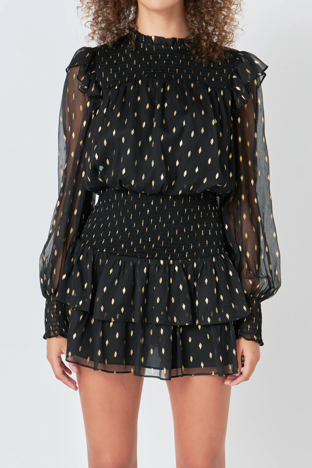 Gold Dot Printed Mini Dress
