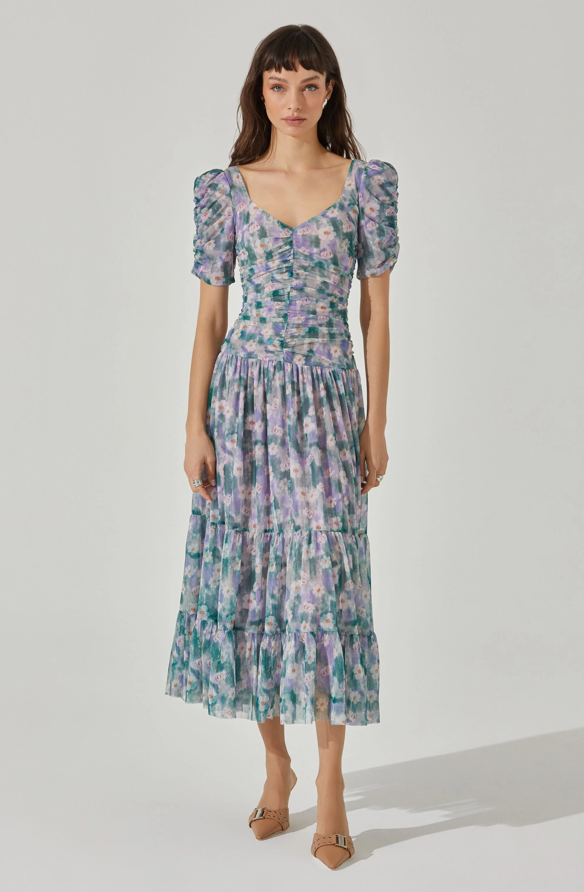 Sweetheart Floral Mesh Midi Dress