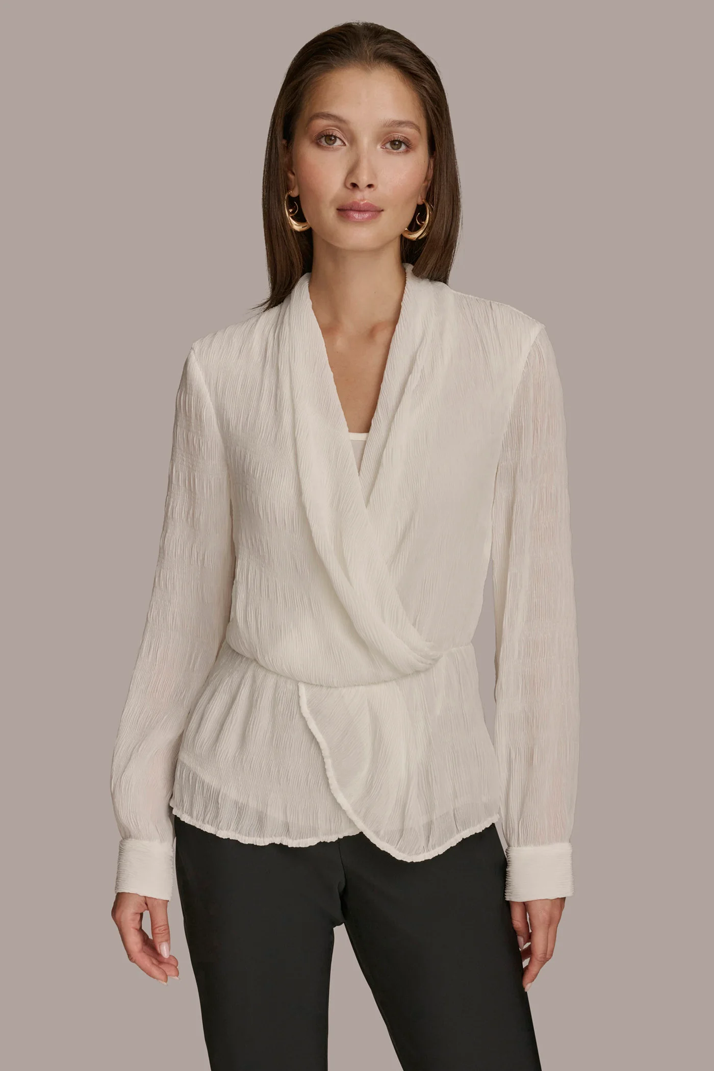 RIPPLE FAUX WRAP BLOUSE