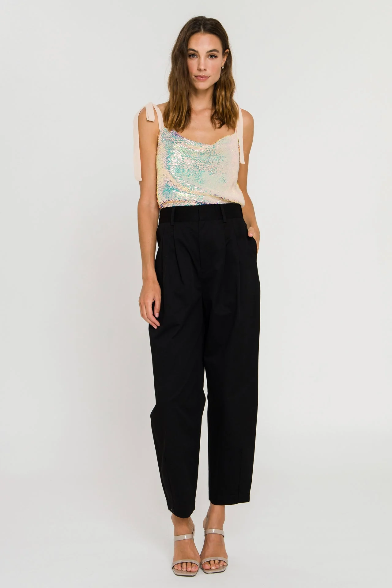 Orora Sequins Ribbon Tied Top