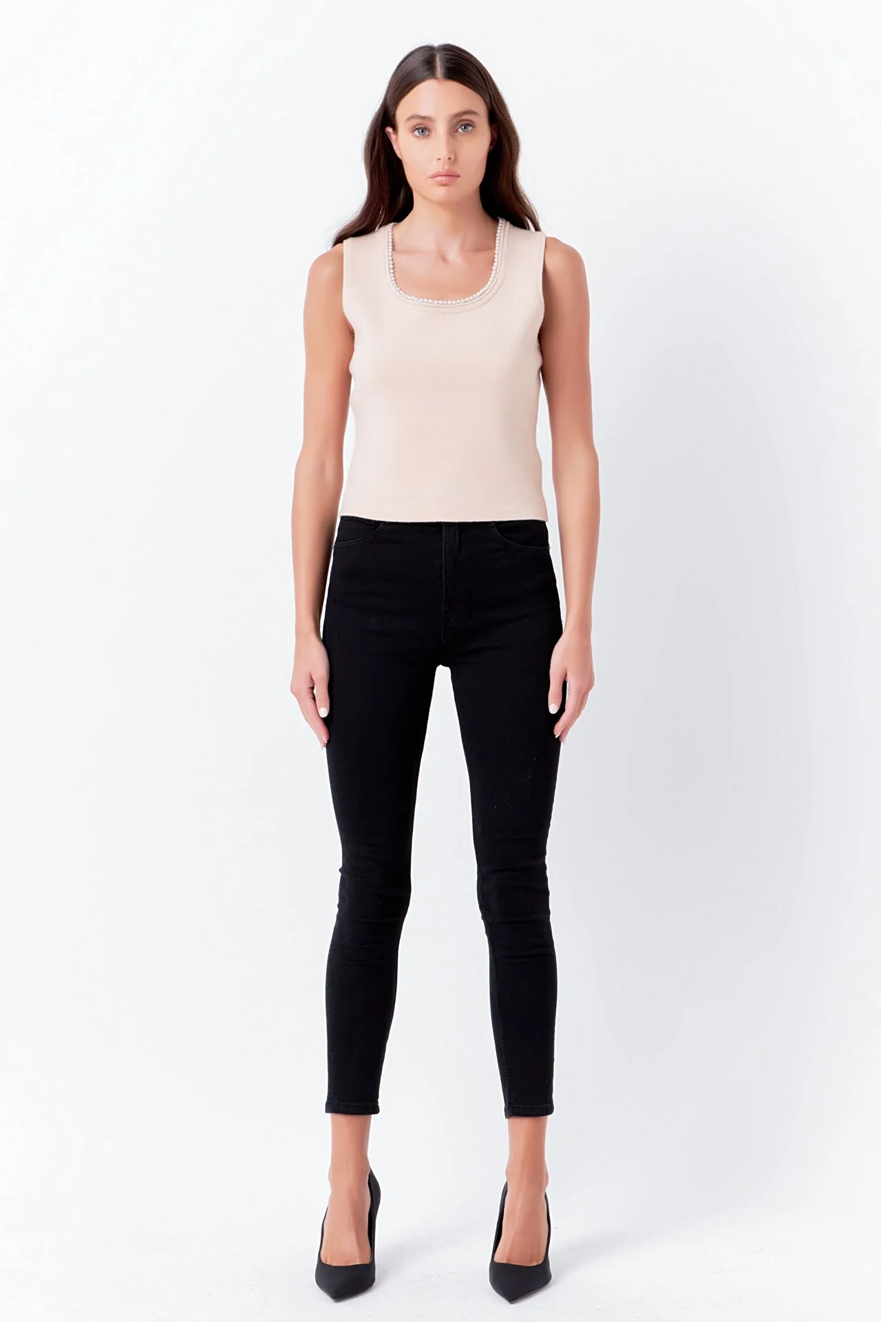 Pearl Trim Knit Tank Top