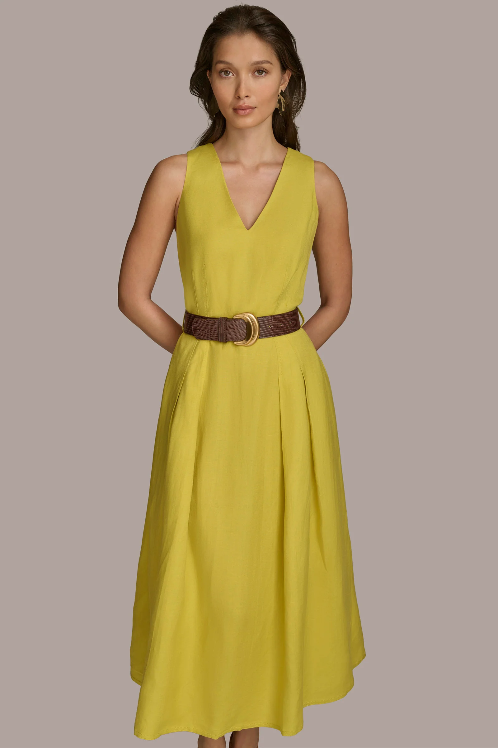 LINEN BELTED A LINE DRESS