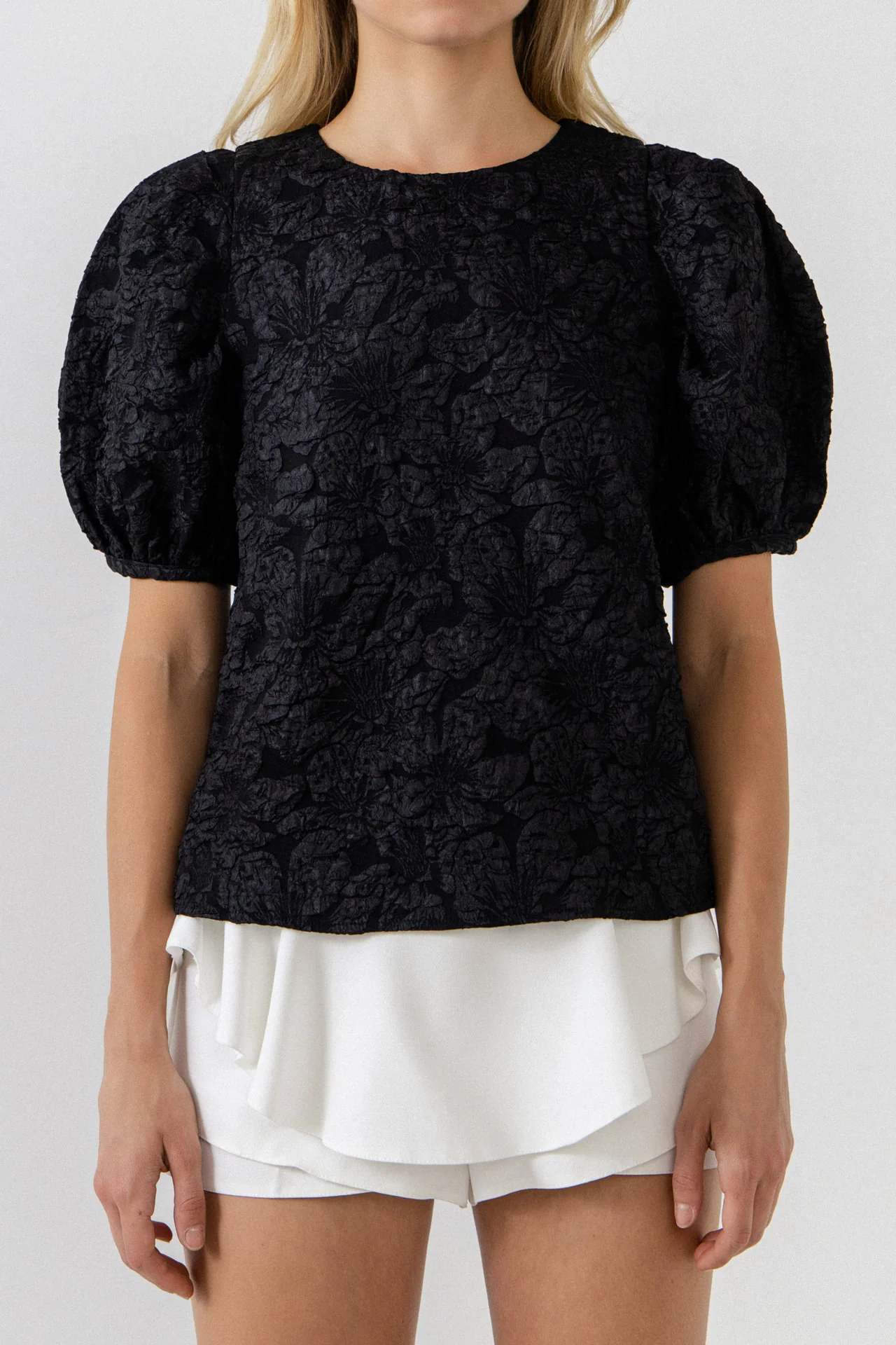 Jacquard Puff Sleeve Top