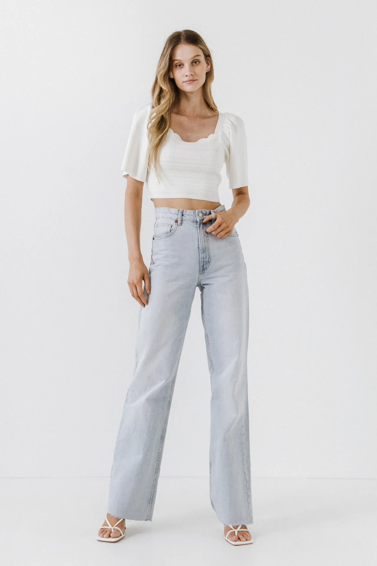 Square Neckline Short Sleeve Top