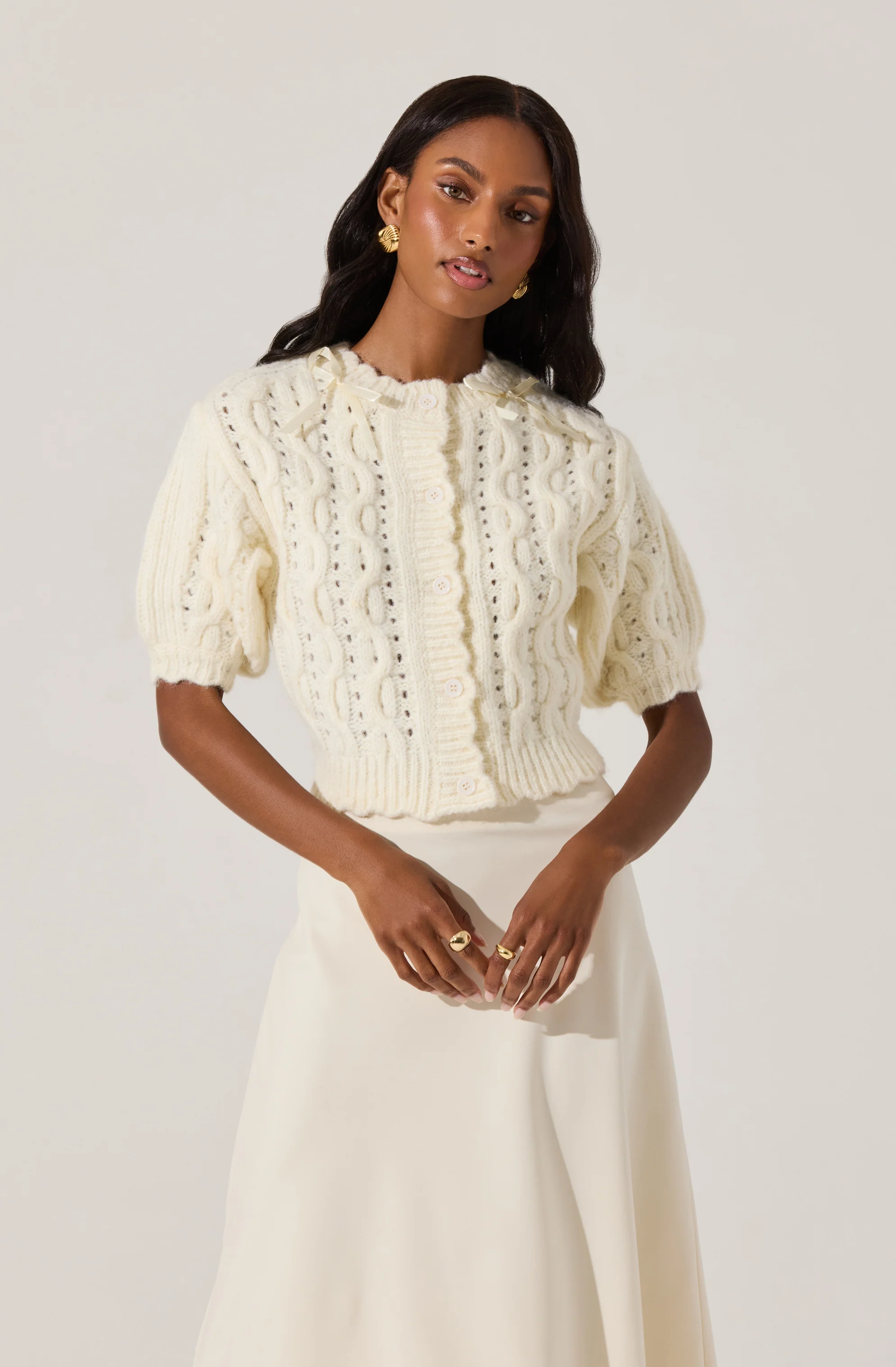 Bow Detail Cable Knit Cardigan