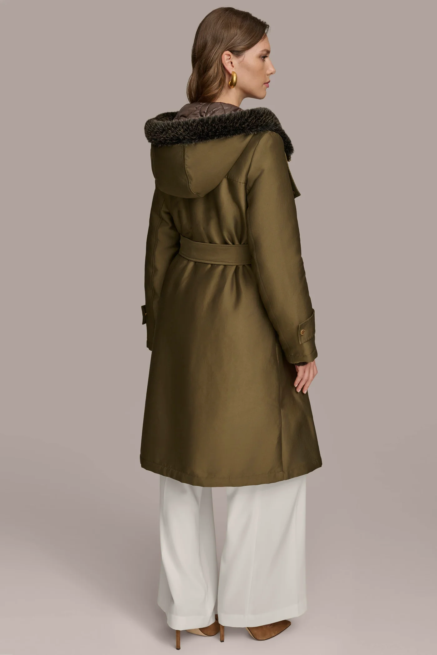 FAUX FUR TRIM LINED RAIN COAT
