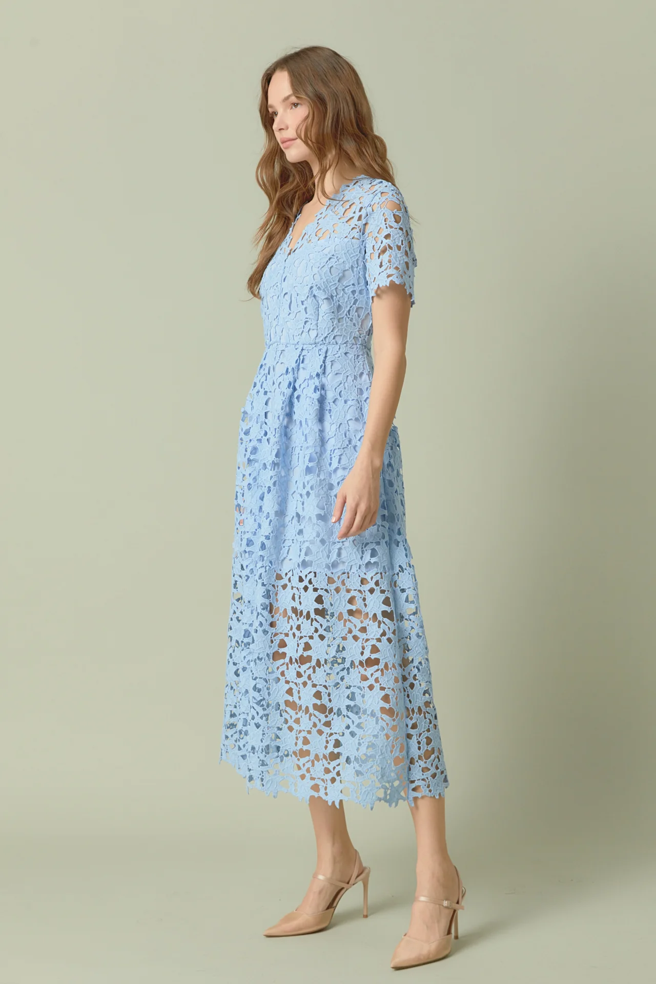 All Over Lace Short Sleeves Midi Dress