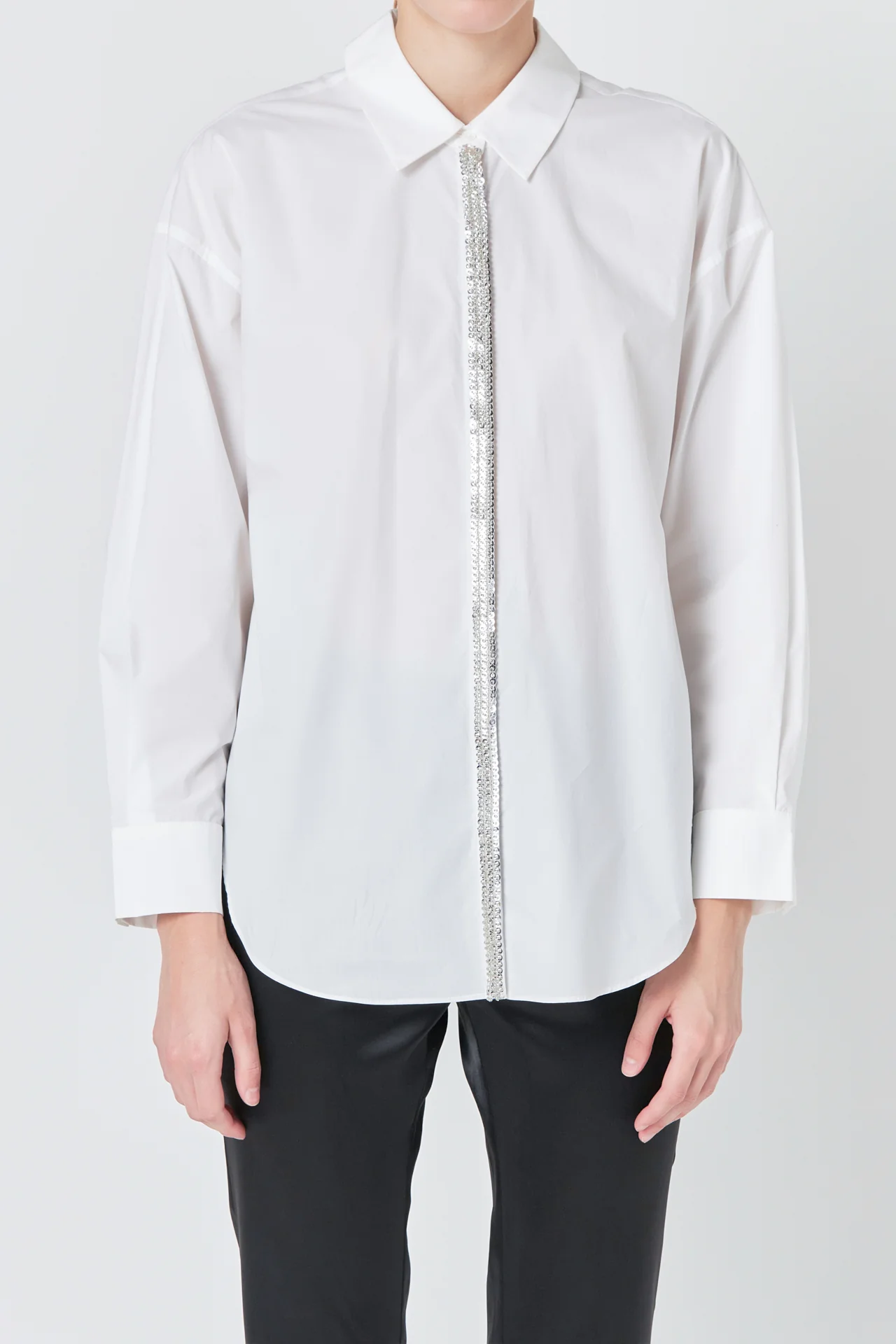 Sequin Placket Button-Up Shirt