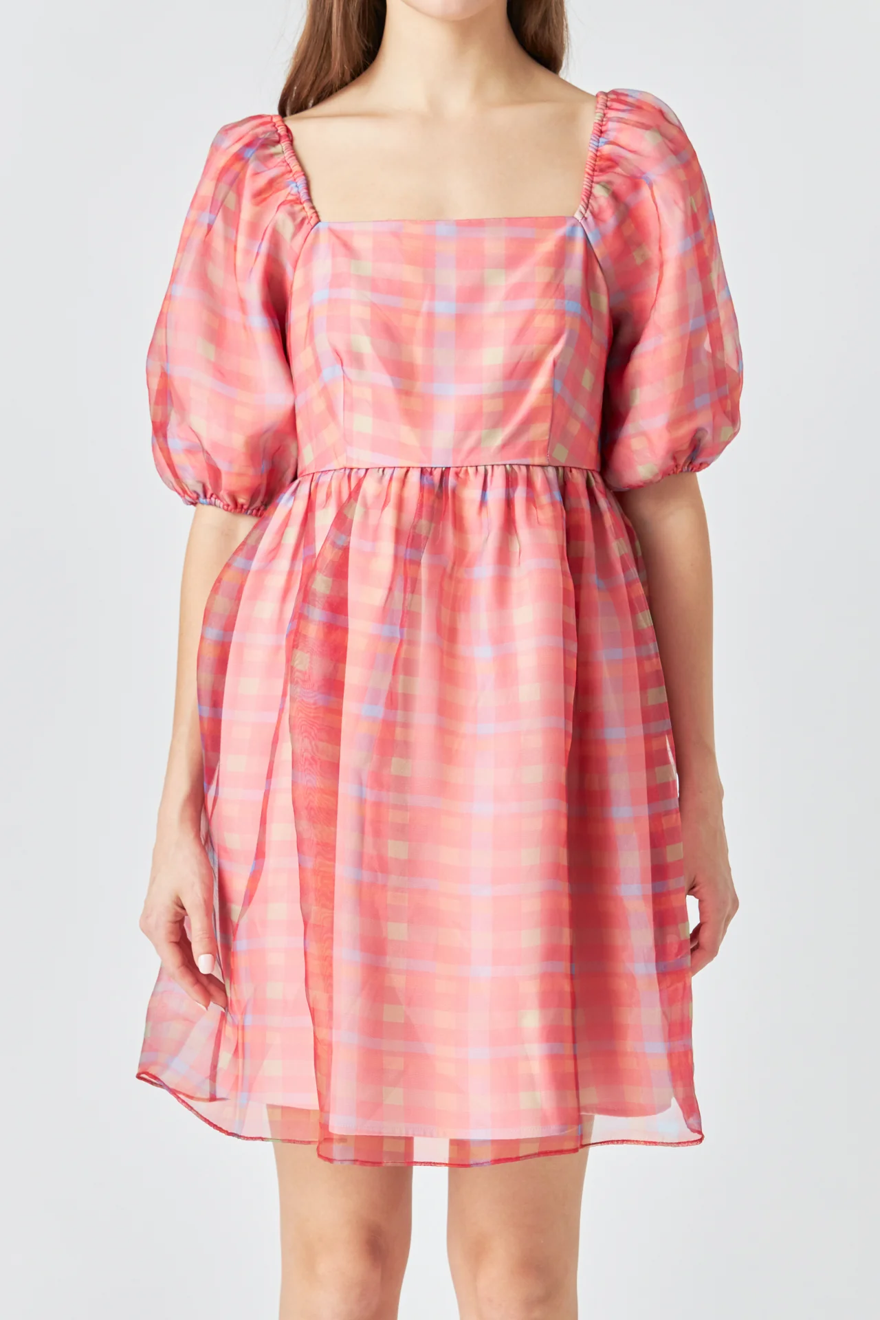 Checker Puff Mini Dress
