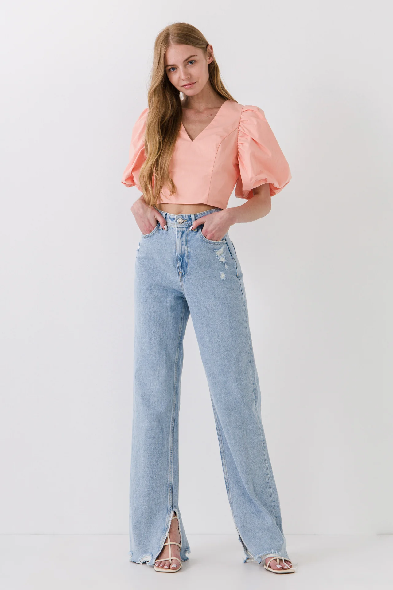 Exaggerated Sleeve Crop Top