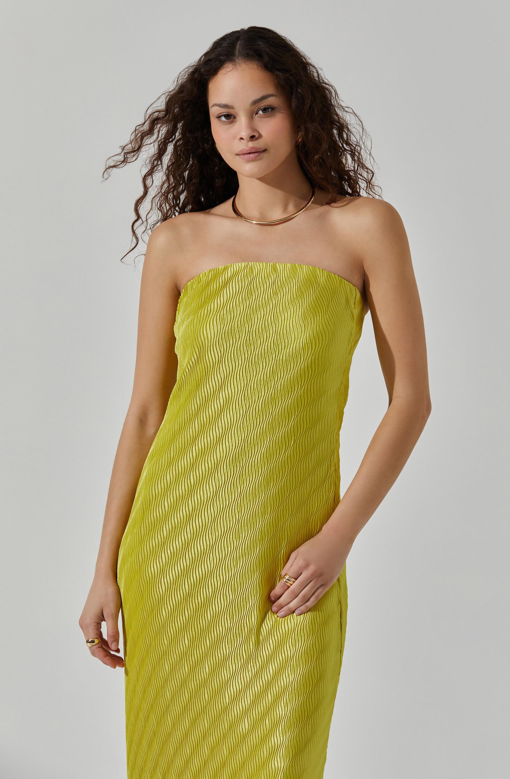 Plisse Tube Midi Dress