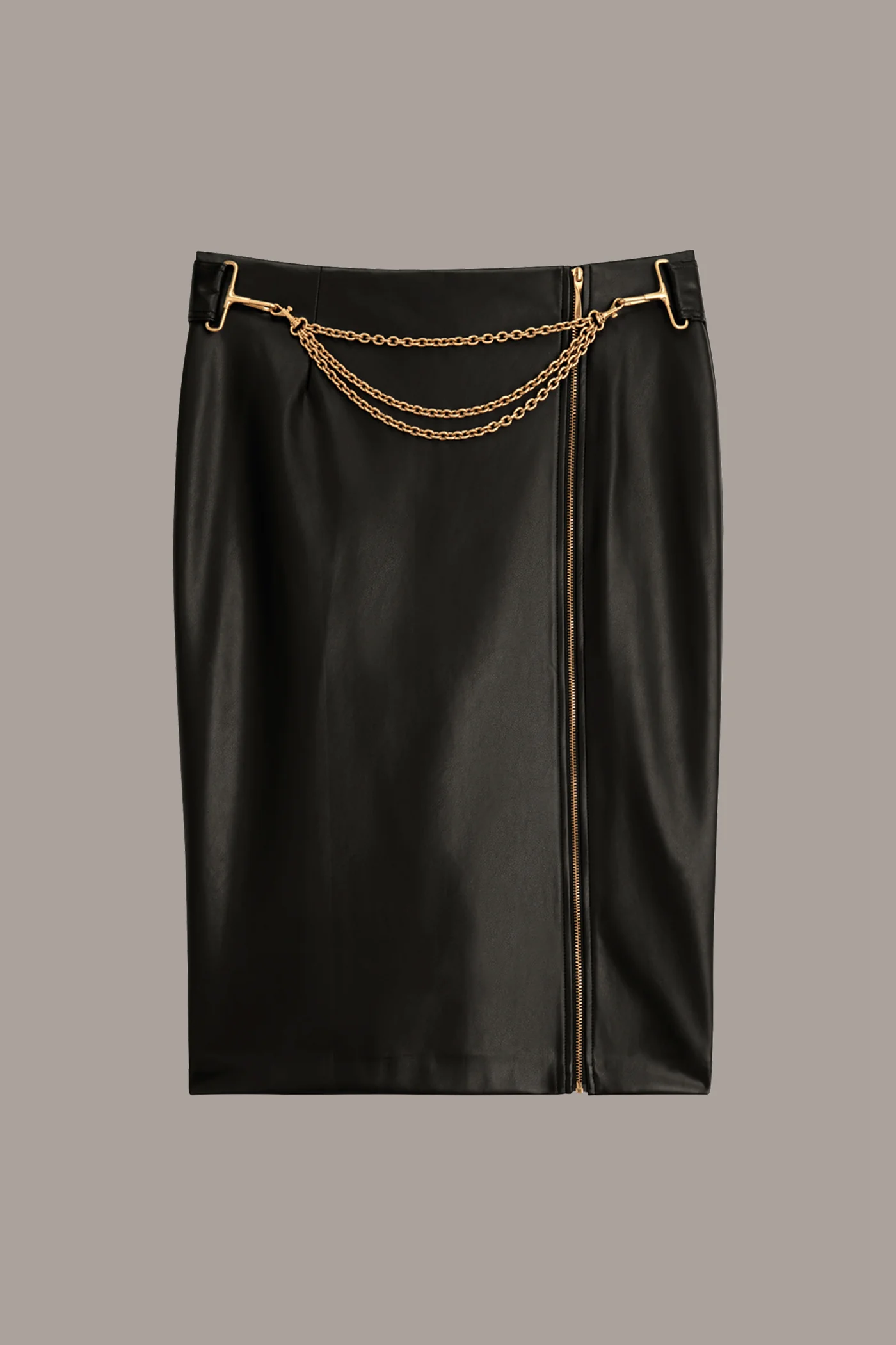 FAUX LEATHER CHAIN BELT SKIRT