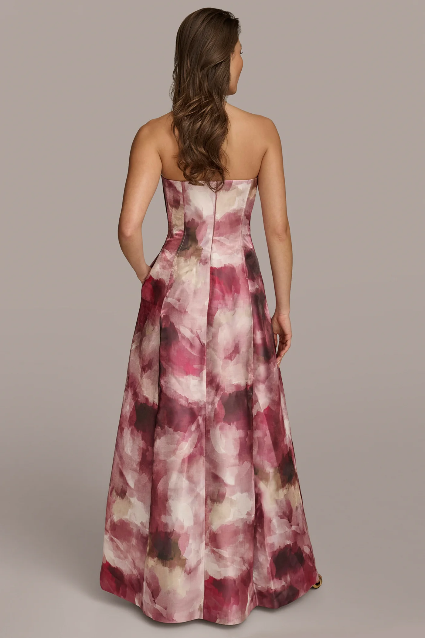 STRAPLESS PRINTED BALL GOWN