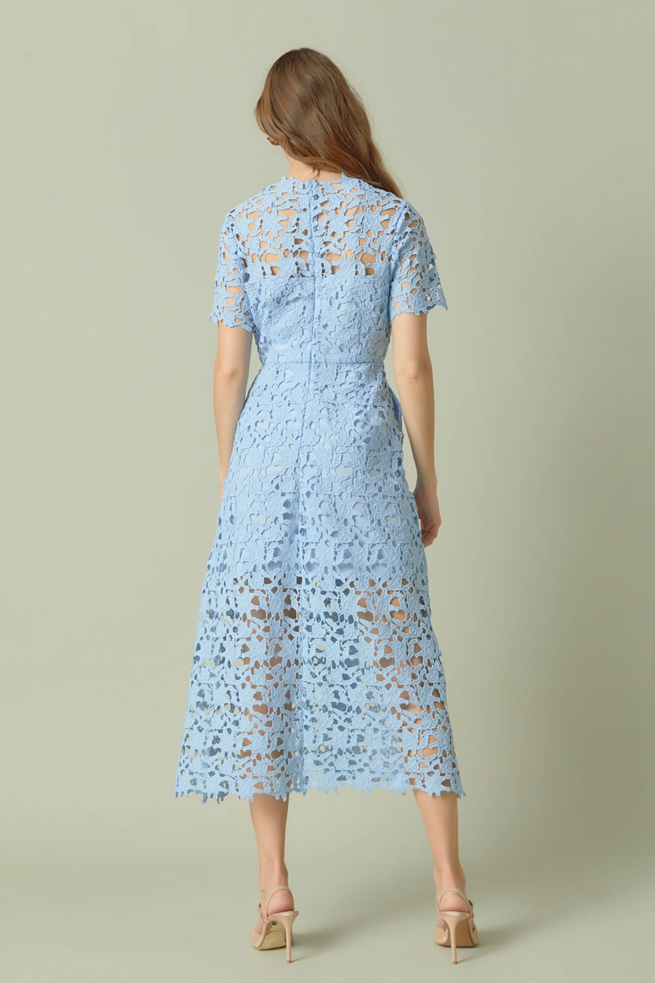 All Over Lace Short Sleeves Midi Dress