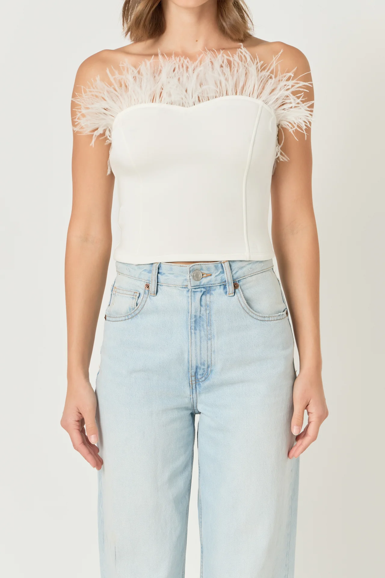 Strapless Knit Feather Top