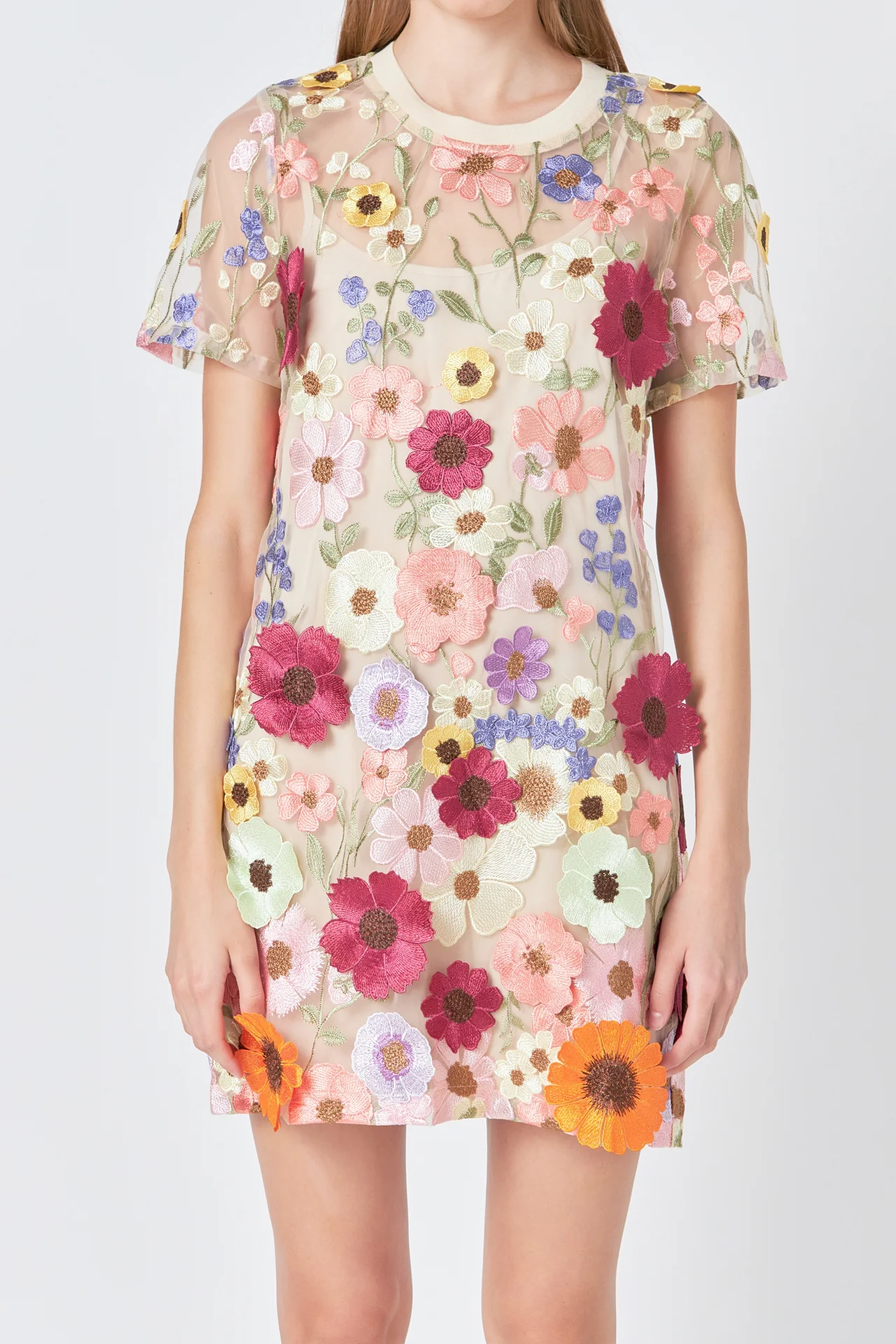 Floral Applique Mini Dress
