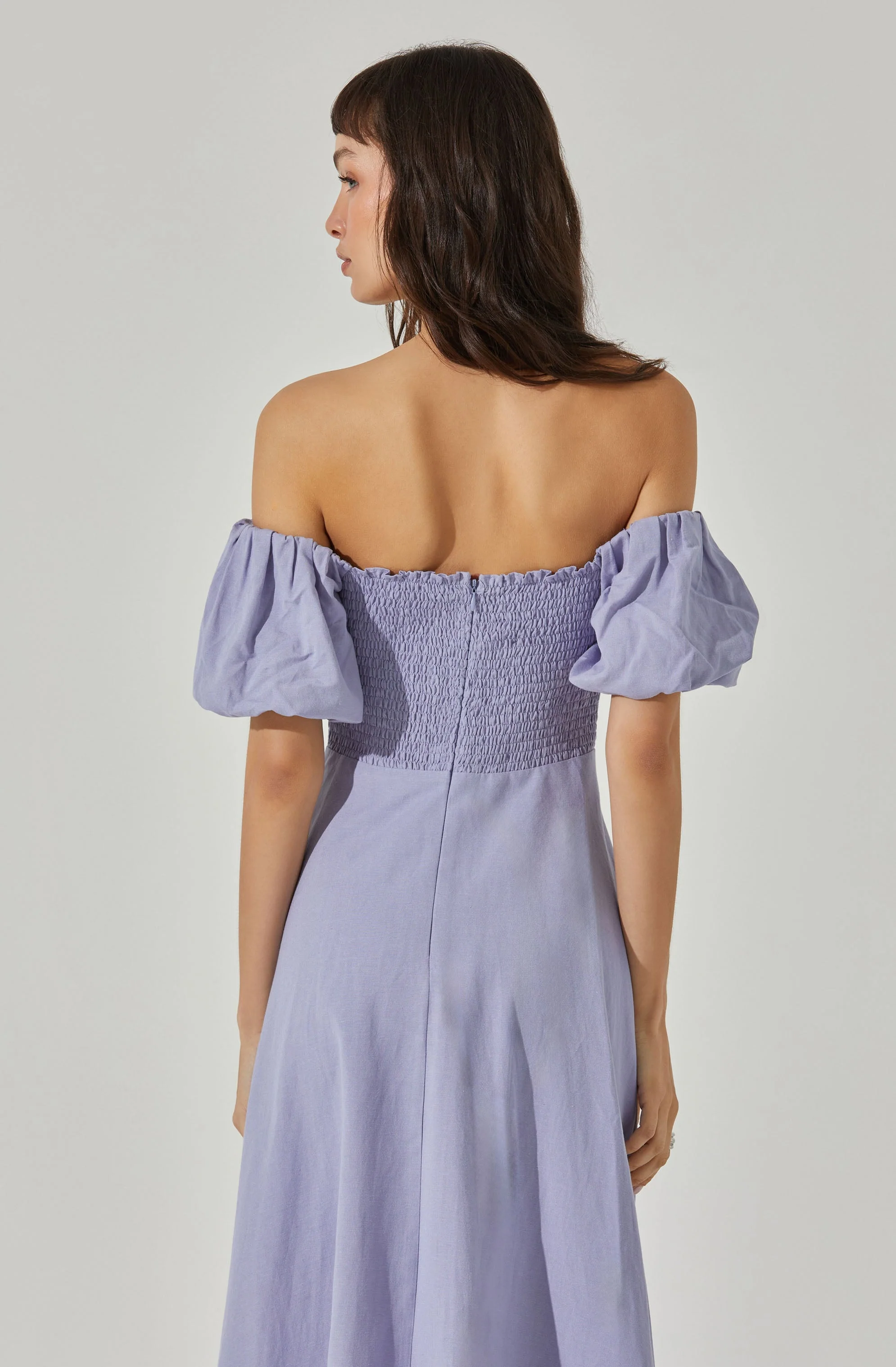Off Shoulder Puff Sleeve Midi Dress
