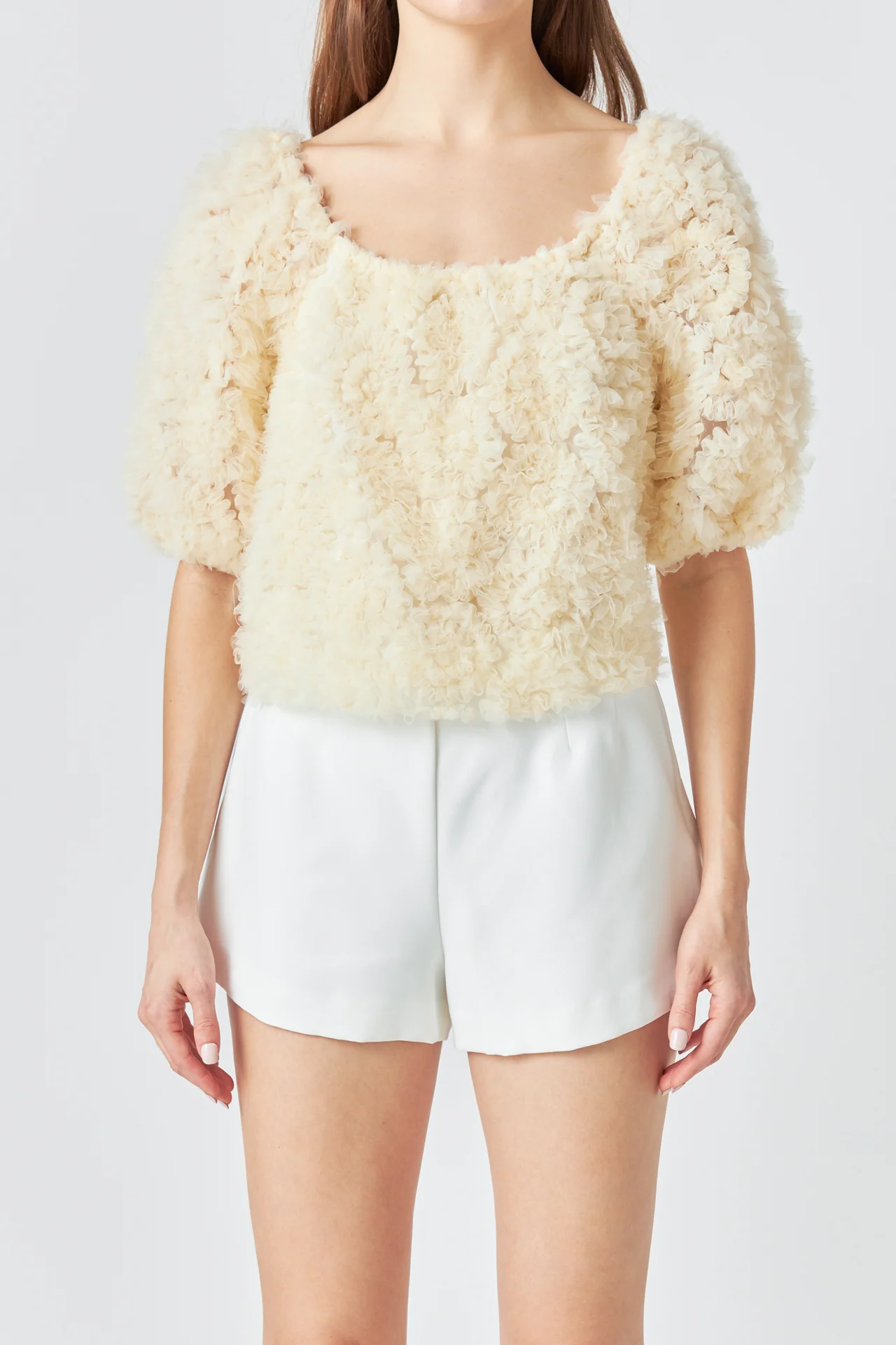 Mesh Fabric Floral Shape Top