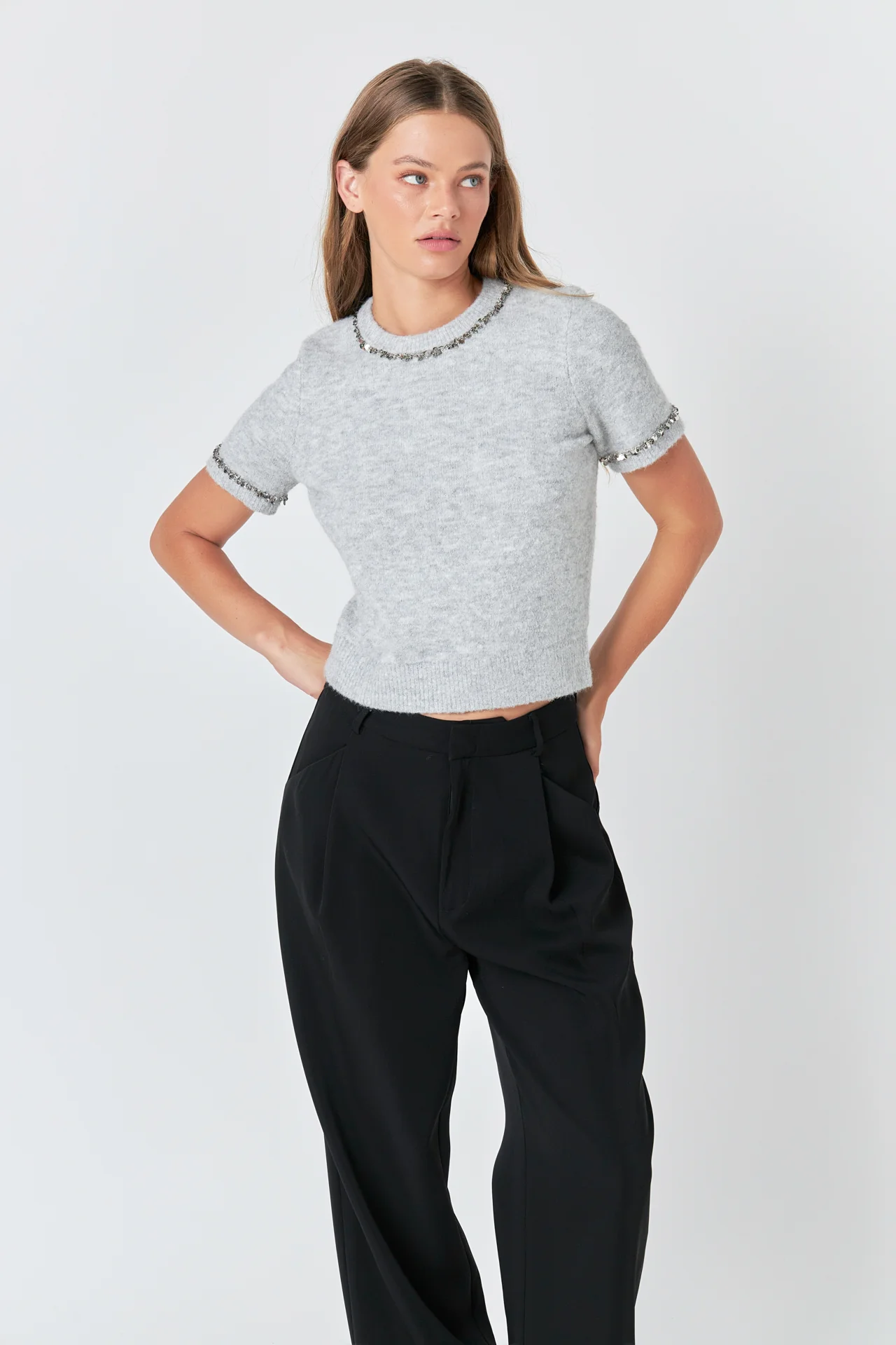 Trimmed Knit Short Sleeve Top