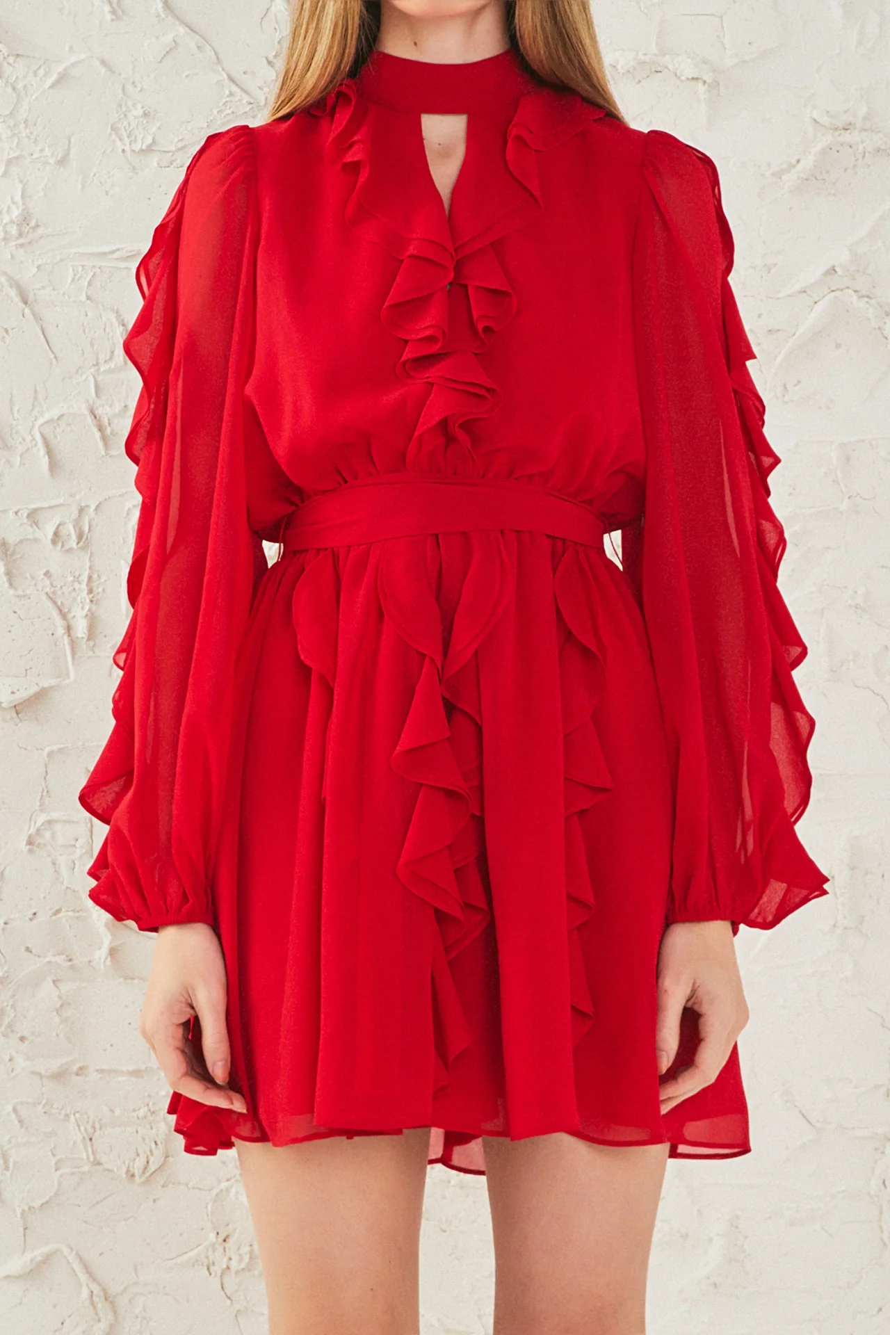 Chiffon Ruffled V Mini Dress