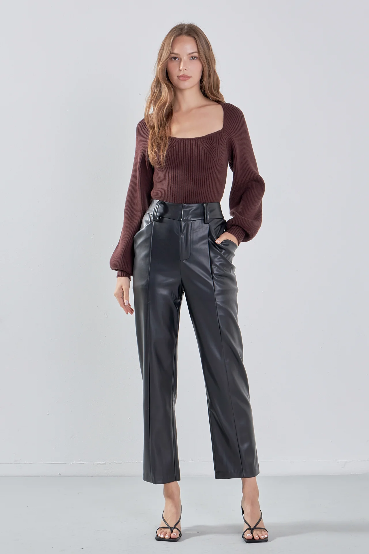 Faux Leather Wide Pocket Pants