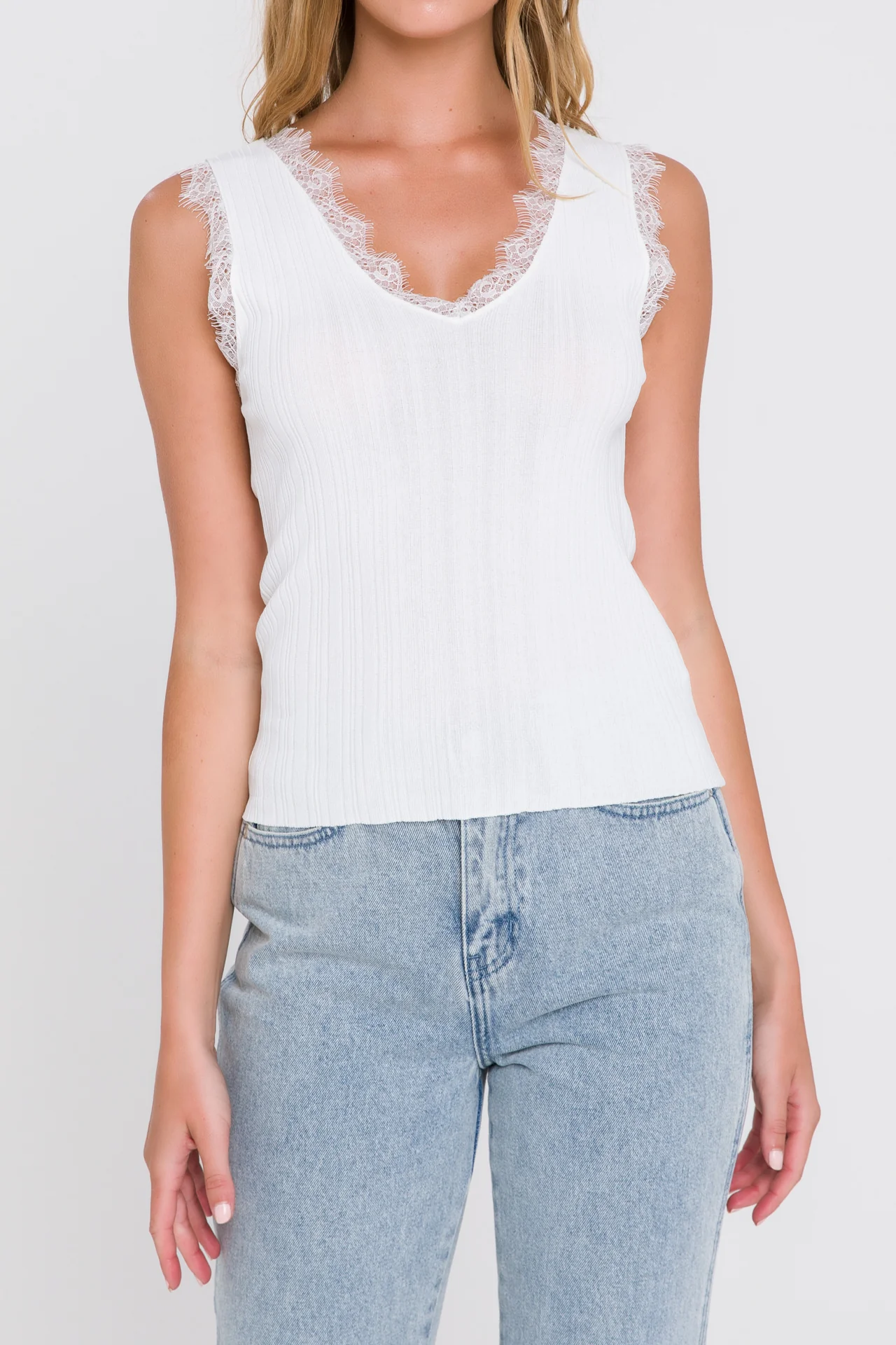 Lace Trim Knit Top