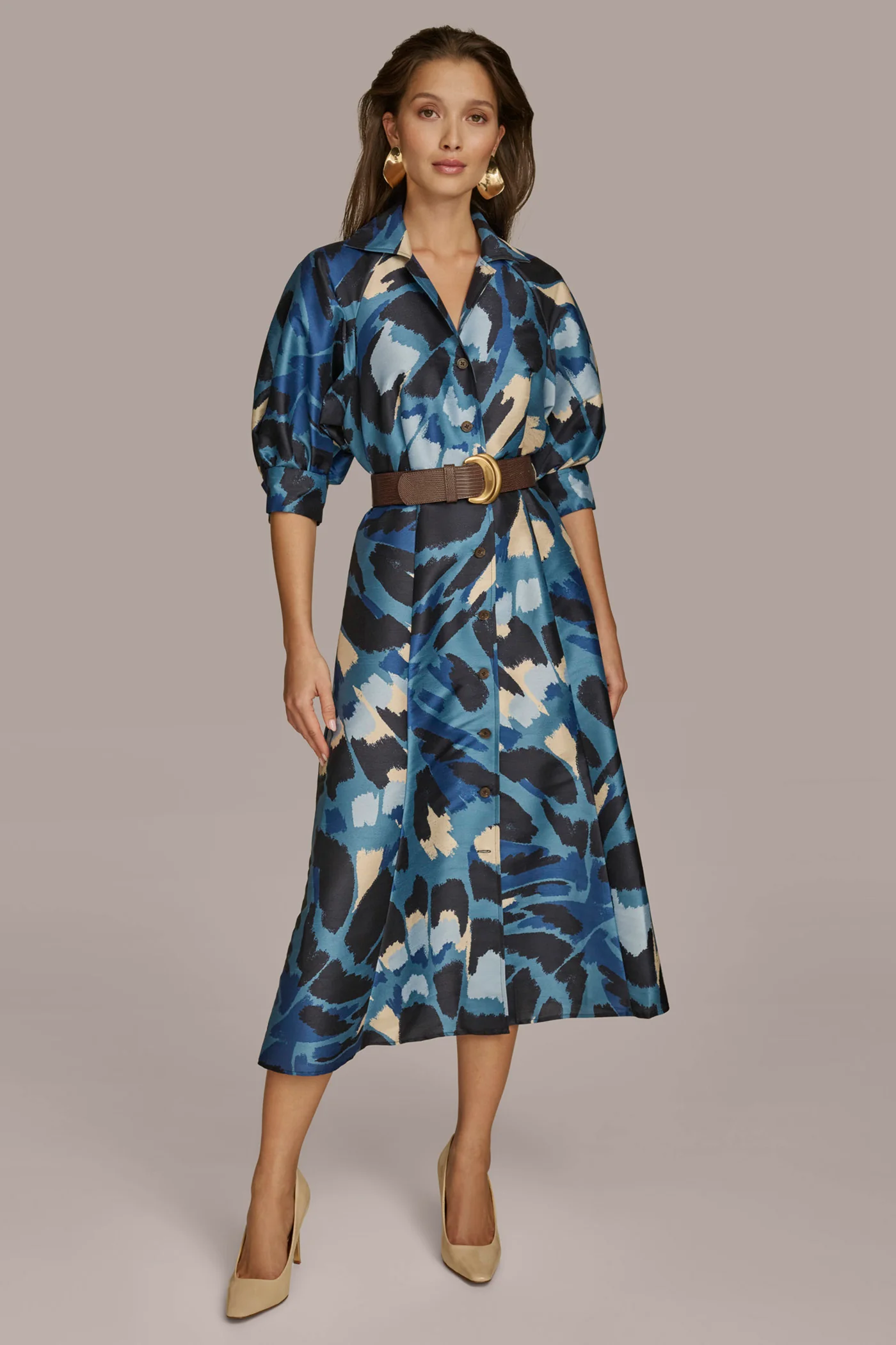 FLORAL PRINT A LINE MIDI SHIRT DRESS