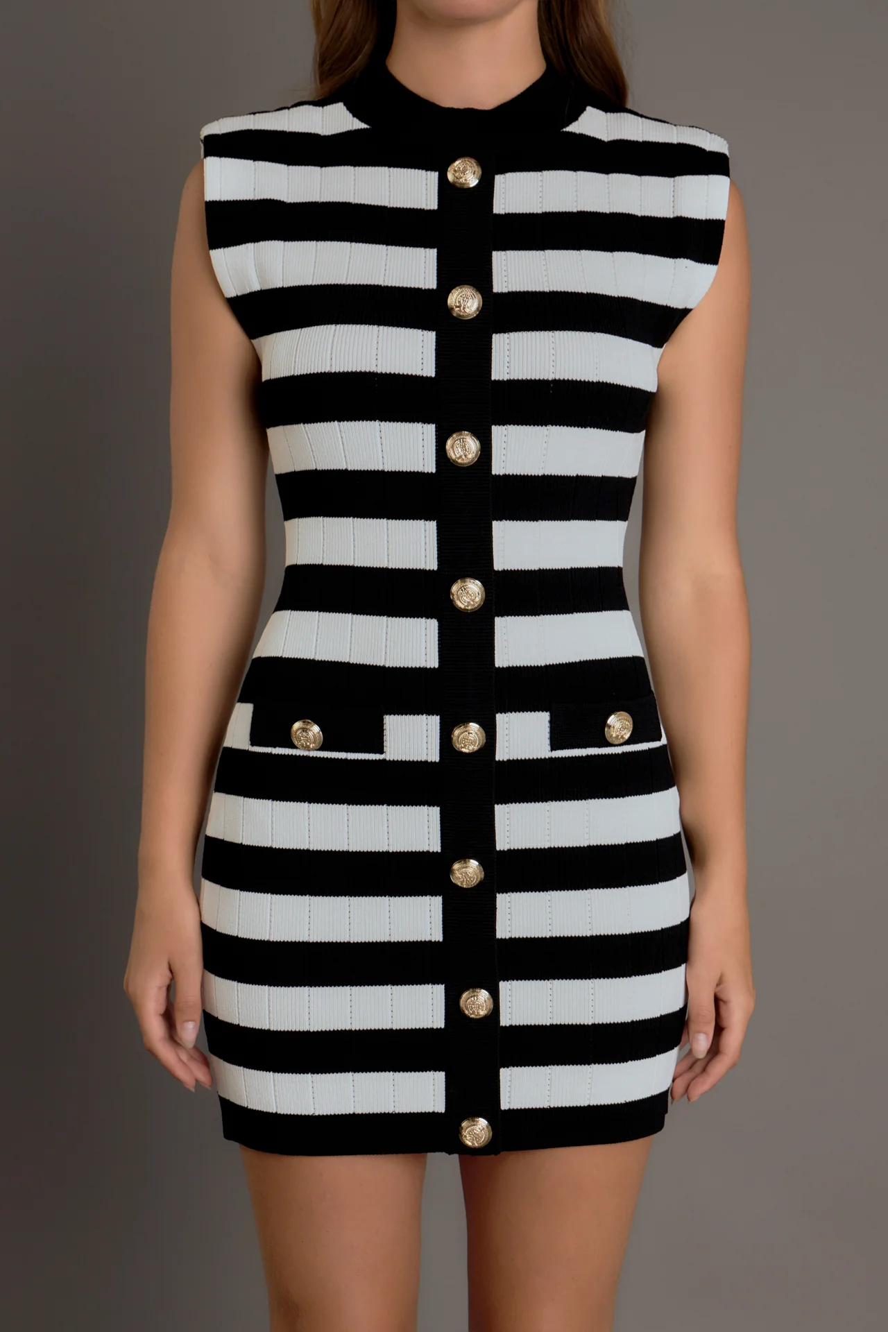 Mock Neck Striped Mini Dress