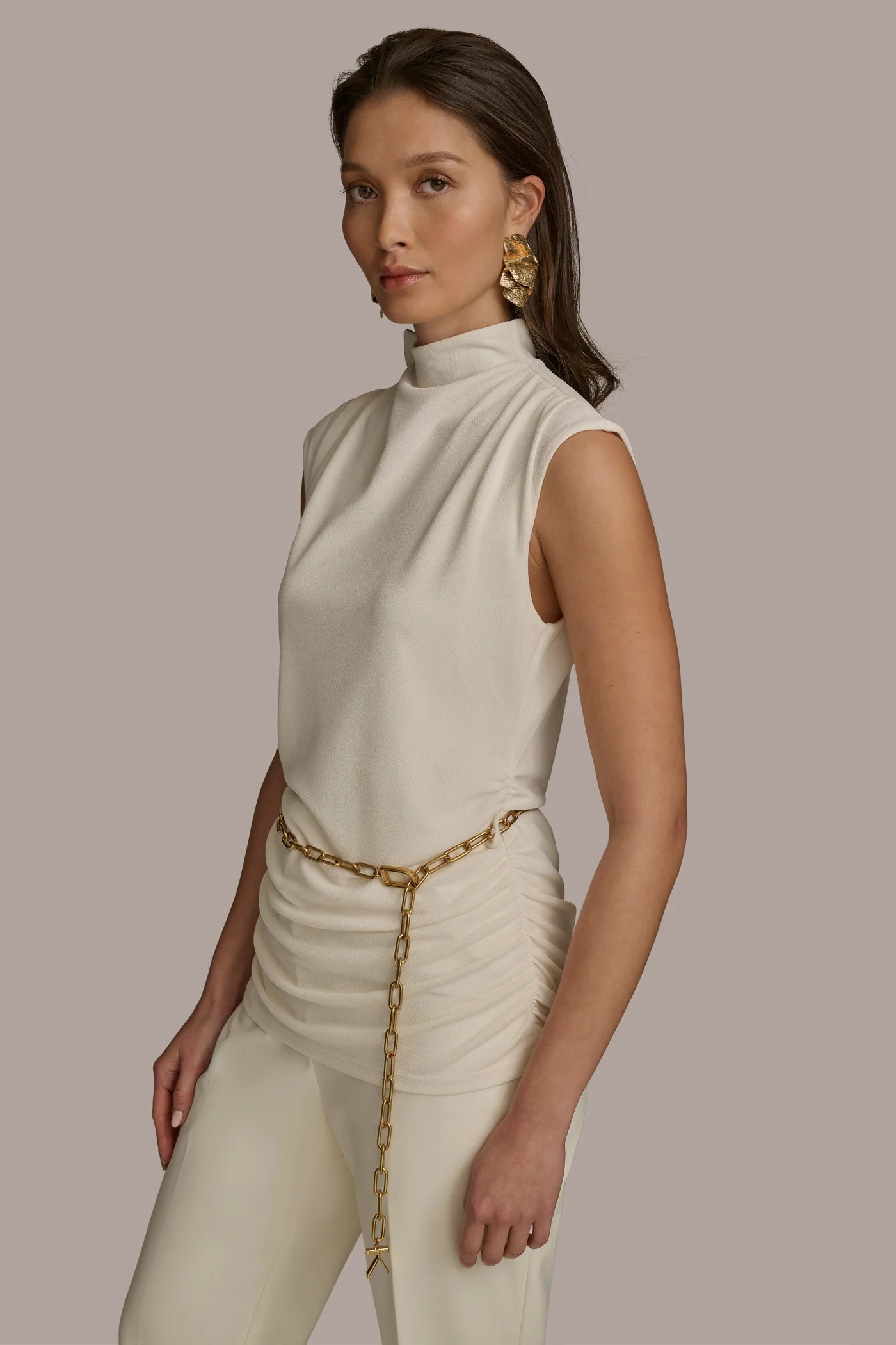 MOCK NECK TOP WITH CHAIN BELT