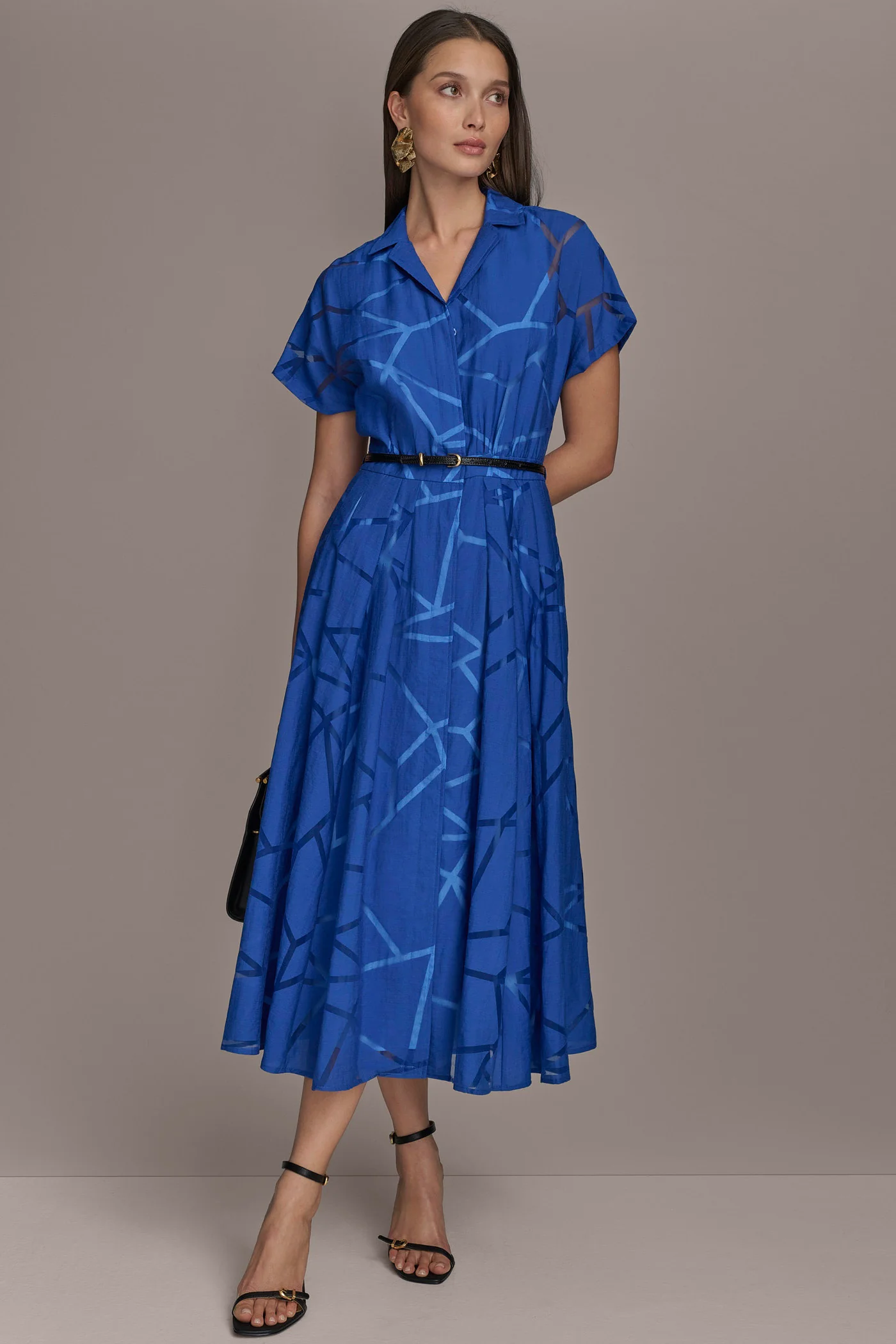 BURNOUT BELTED SHIRT DRESS