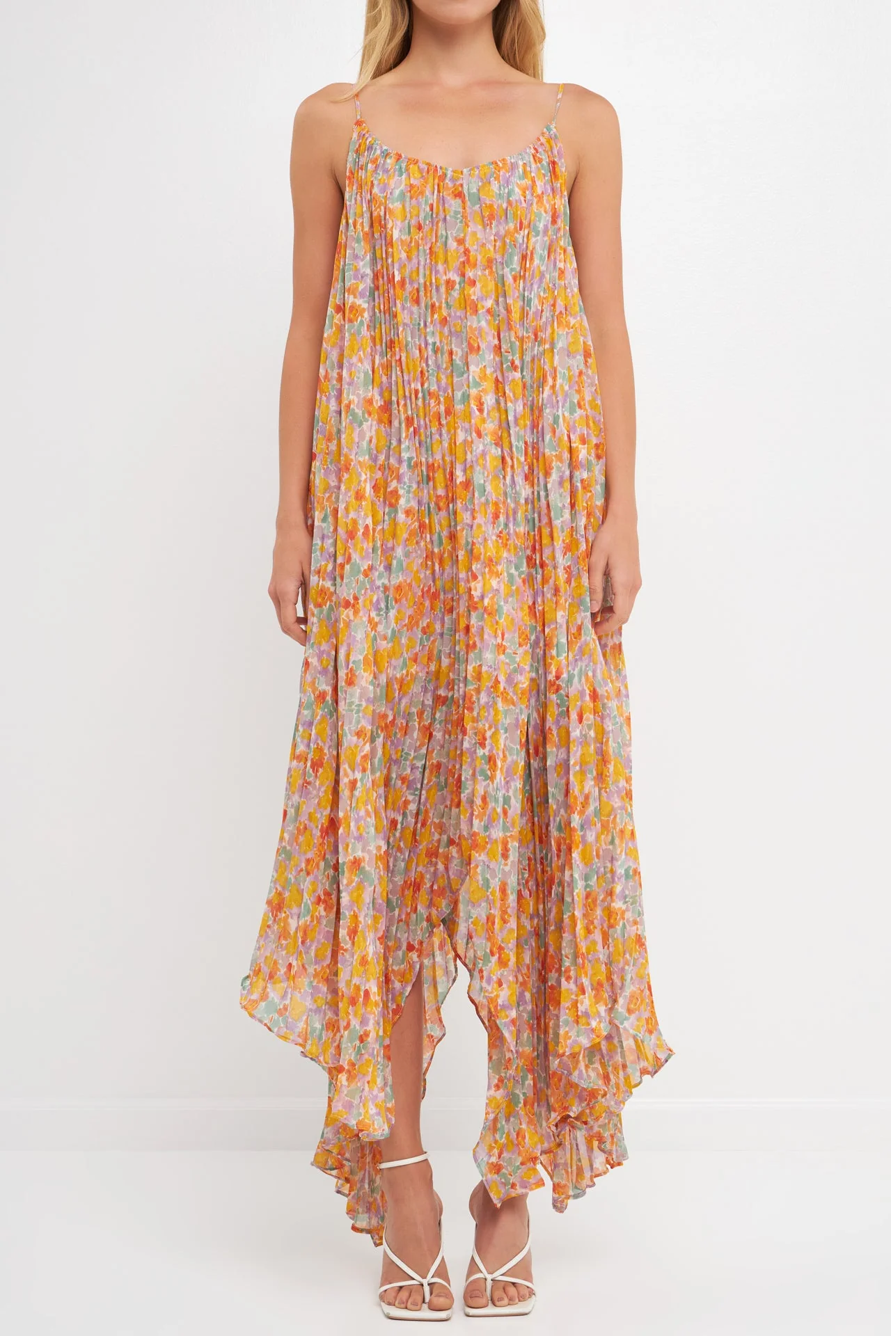 Pleated Waterfall Maxi Dress