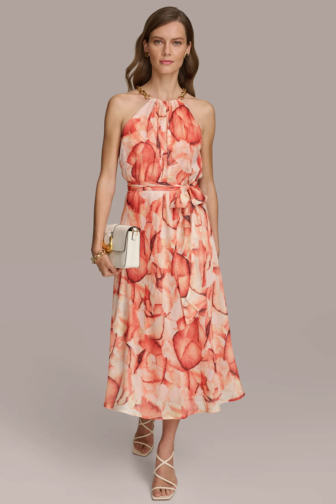 HALTER CHAIN NECK A-LINE DRESS