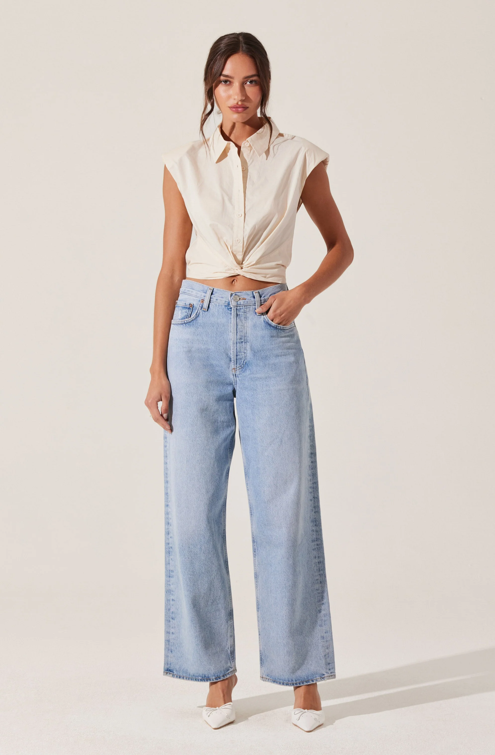 Twist Front Button Up Top