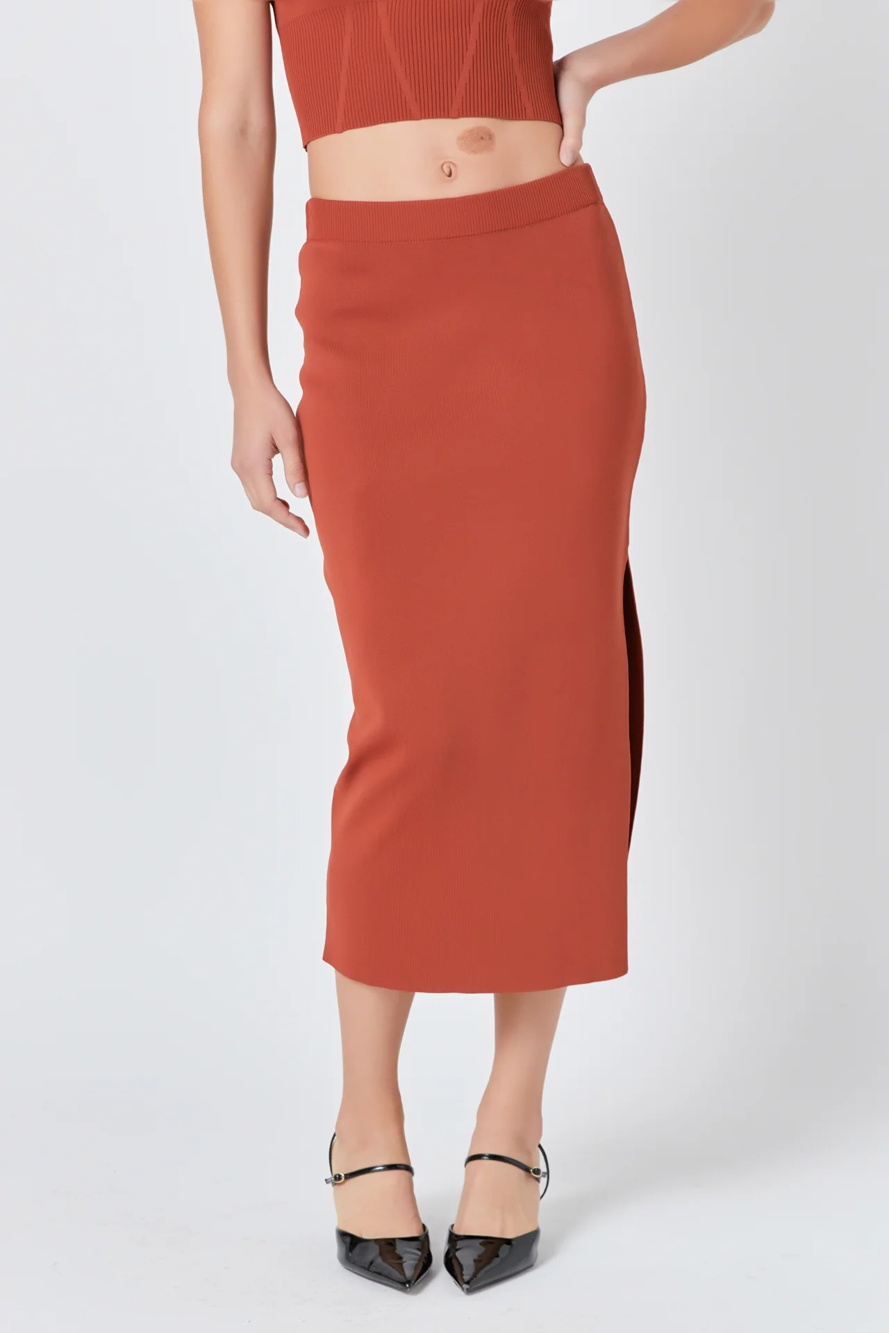 Side Slit Detailed Knit Midi Skirt