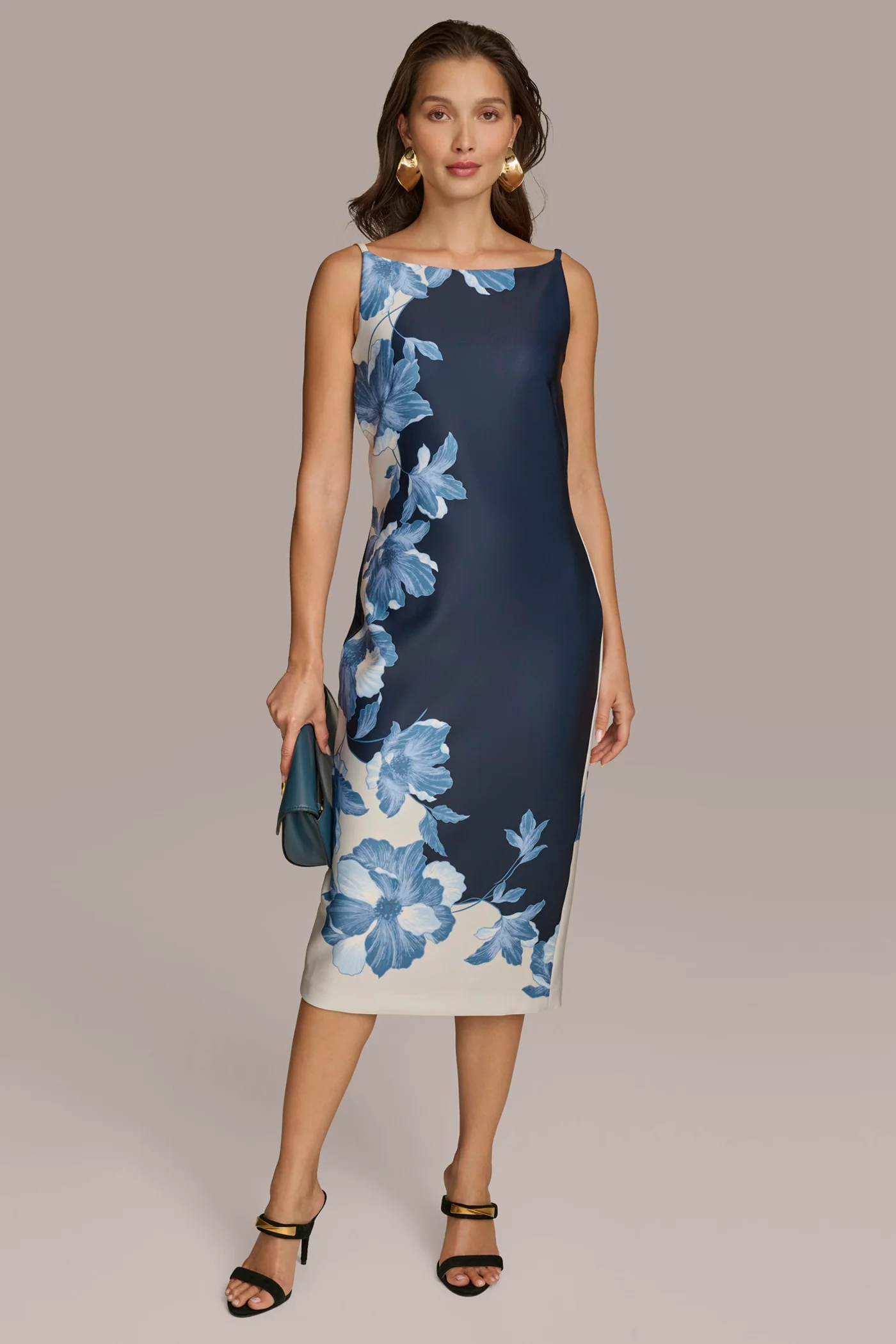 SCUBA FLORAL PLACEMENT PRINT MIDI DRESS