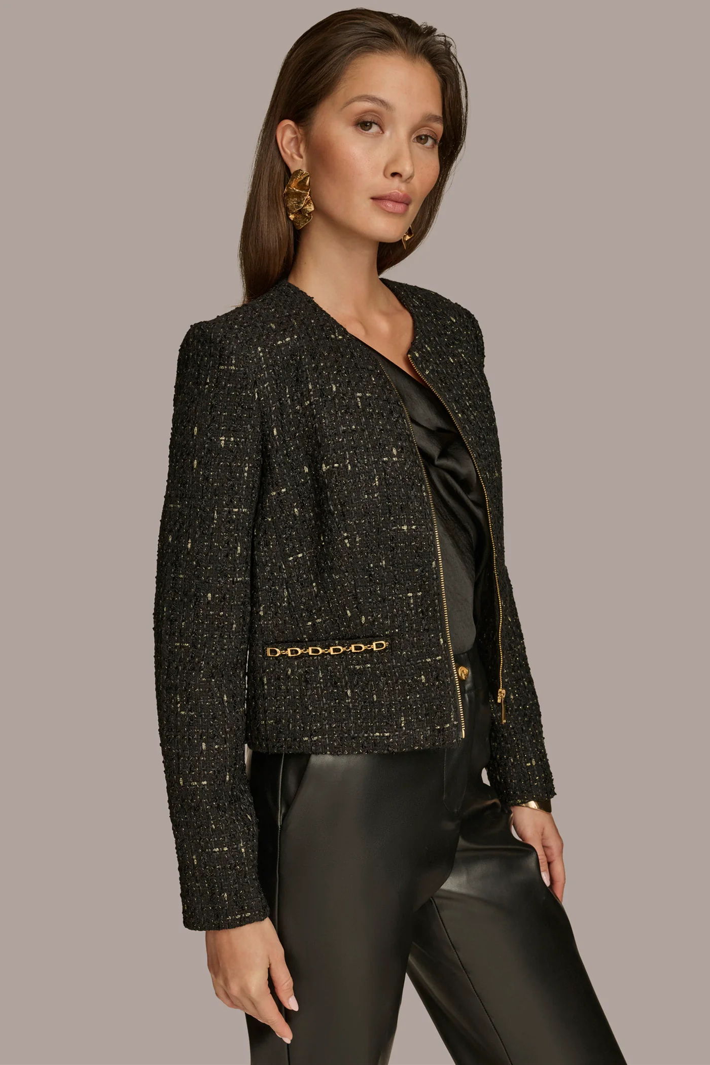 TWEED BUTTON FRONT JACKET