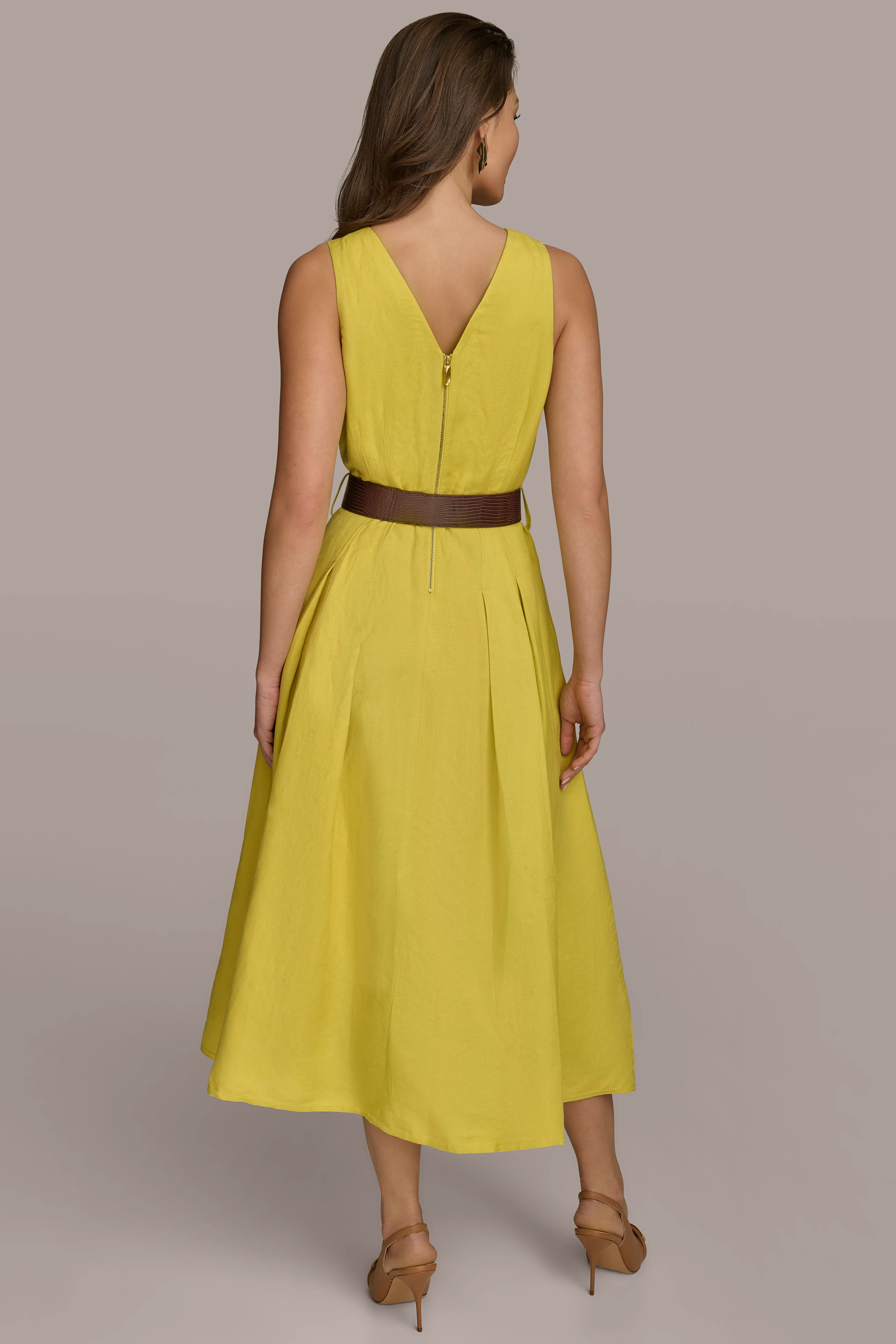LINEN BELTED A LINE DRESS