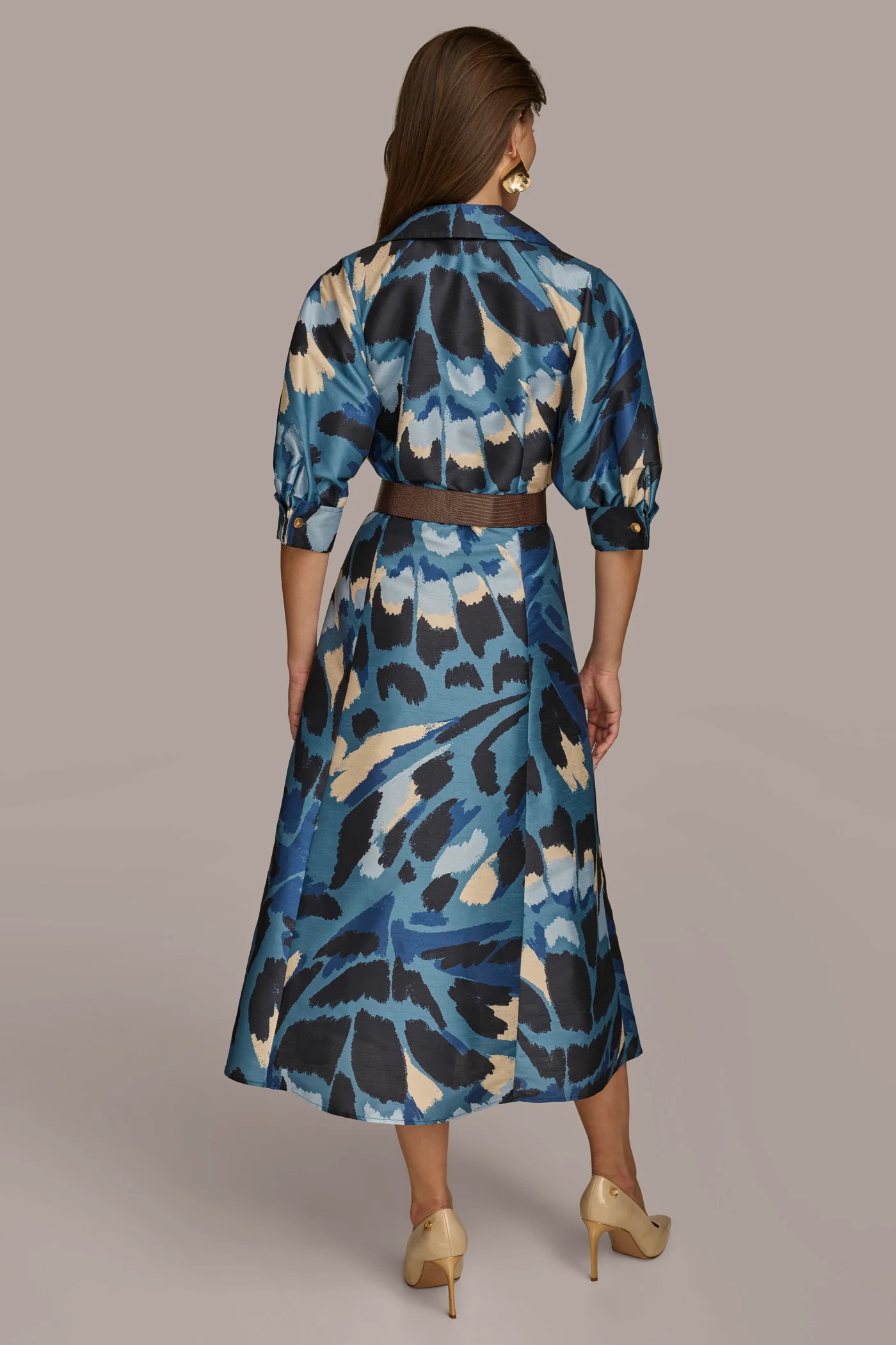 FLORAL PRINT A LINE MIDI SHIRT DRESS