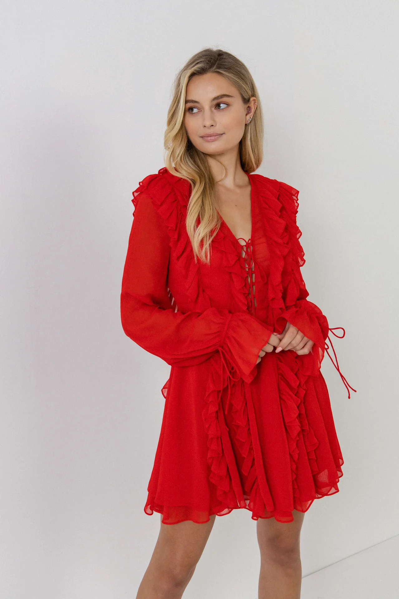 Long-Sleeve Ruffle Mini Dress
