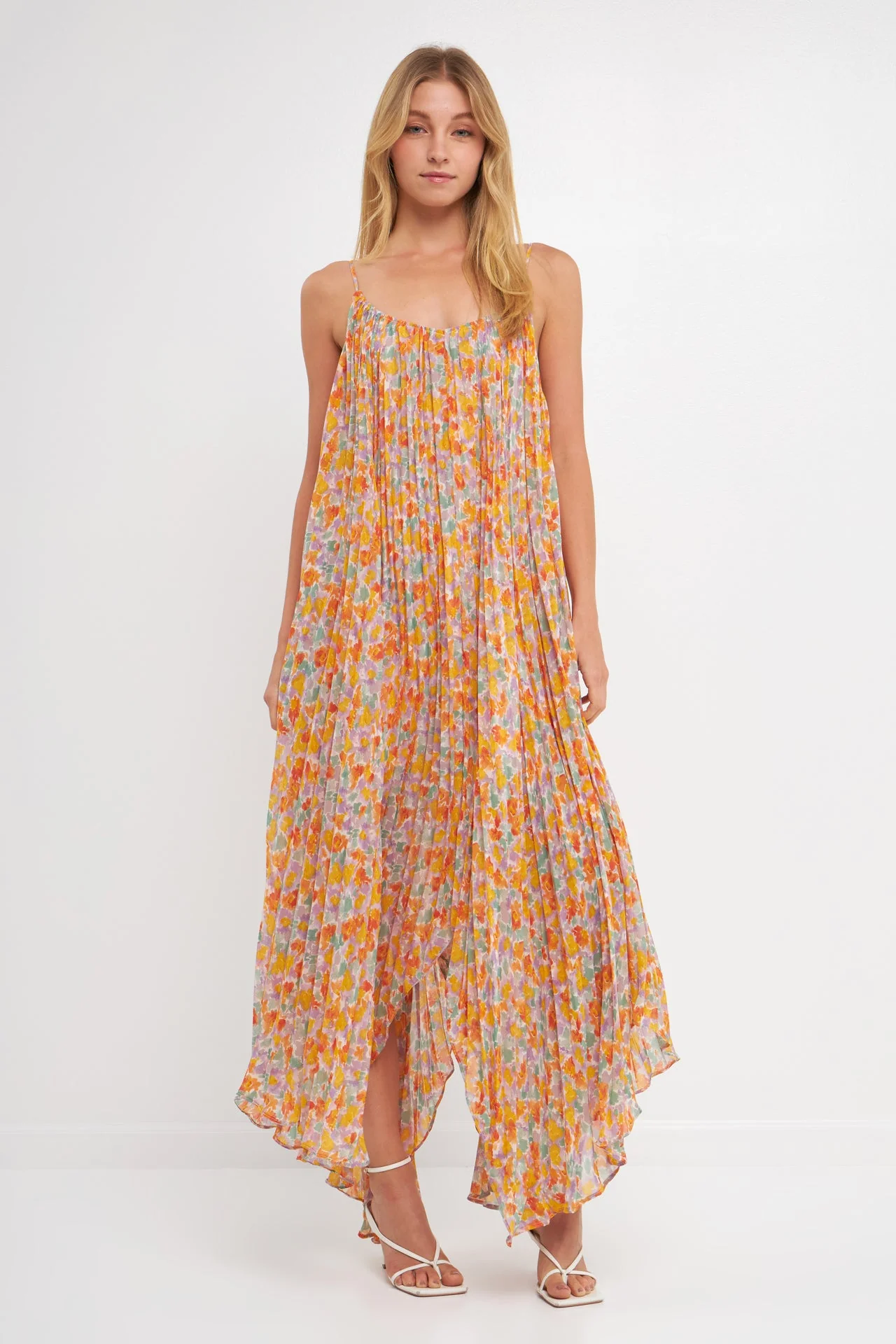 Pleated Waterfall Maxi Dress