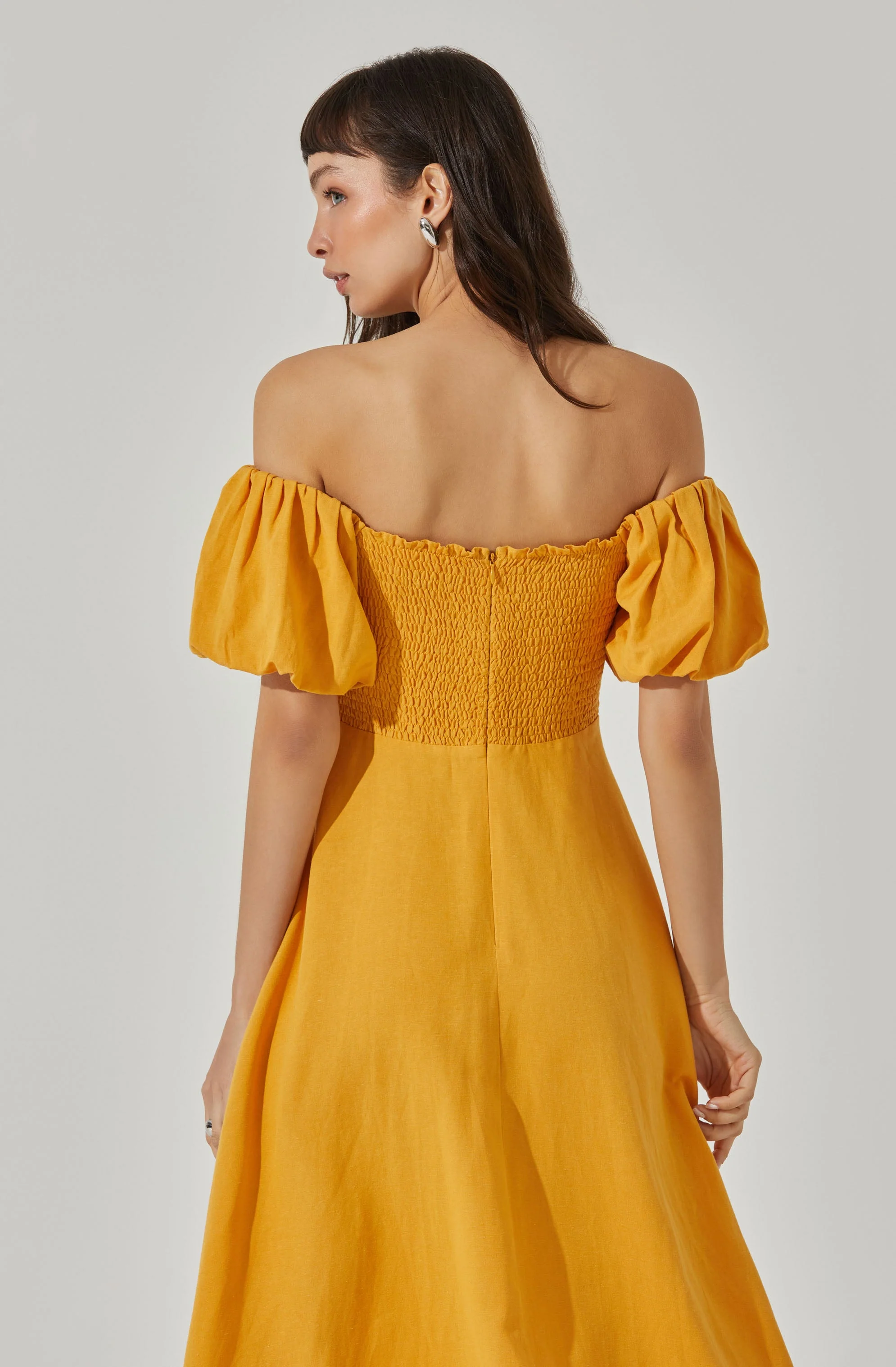 Off Shoulder Puff Sleeve Midi Dress