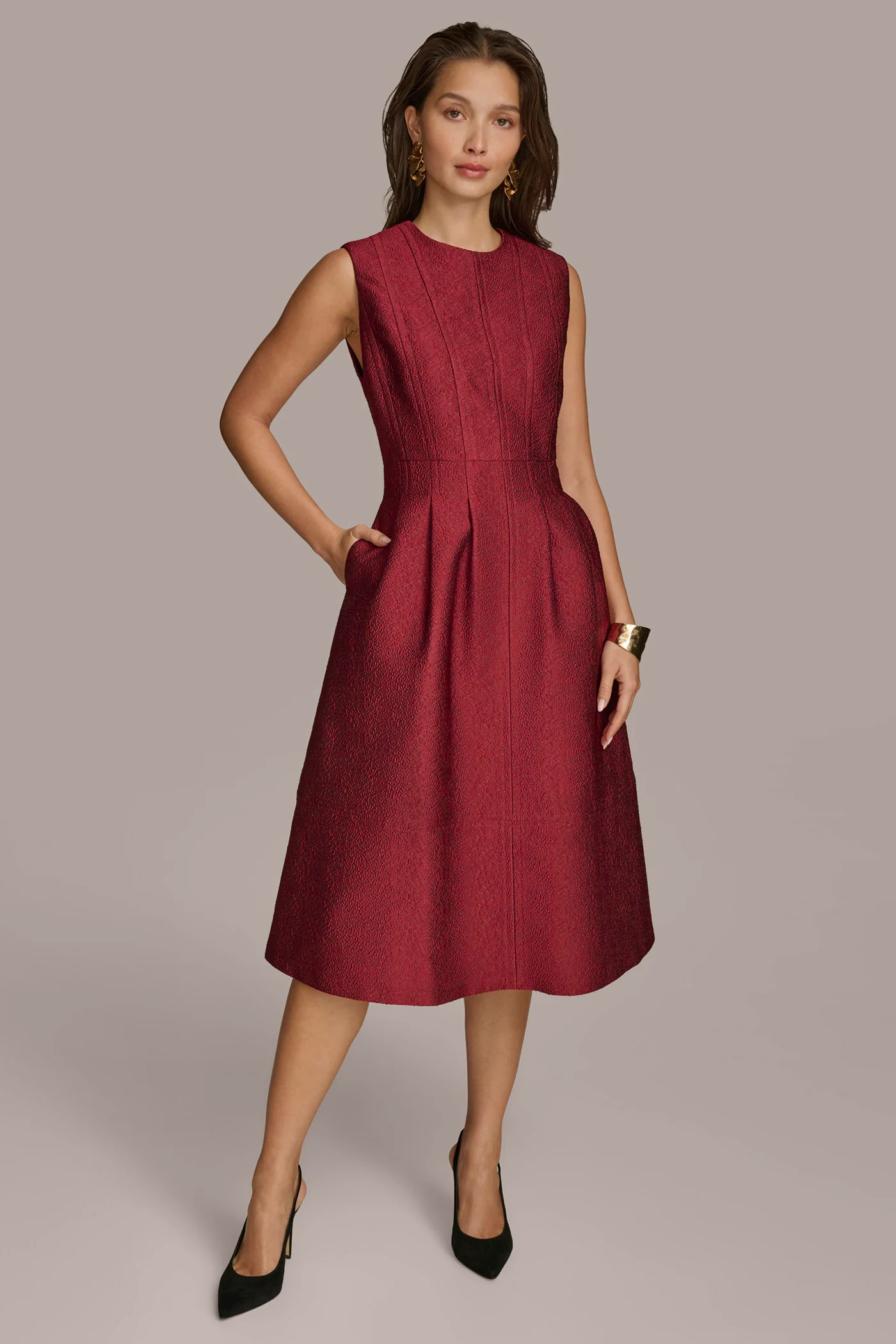 PEBBLE JACQUARD FIT AND FLARE DRESS