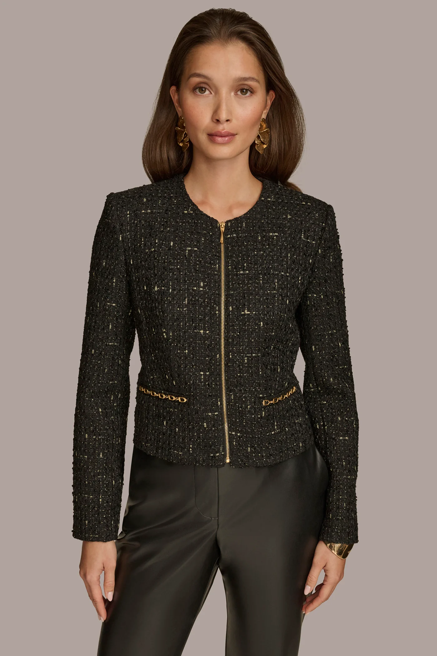 TWEED BUTTON FRONT JACKET