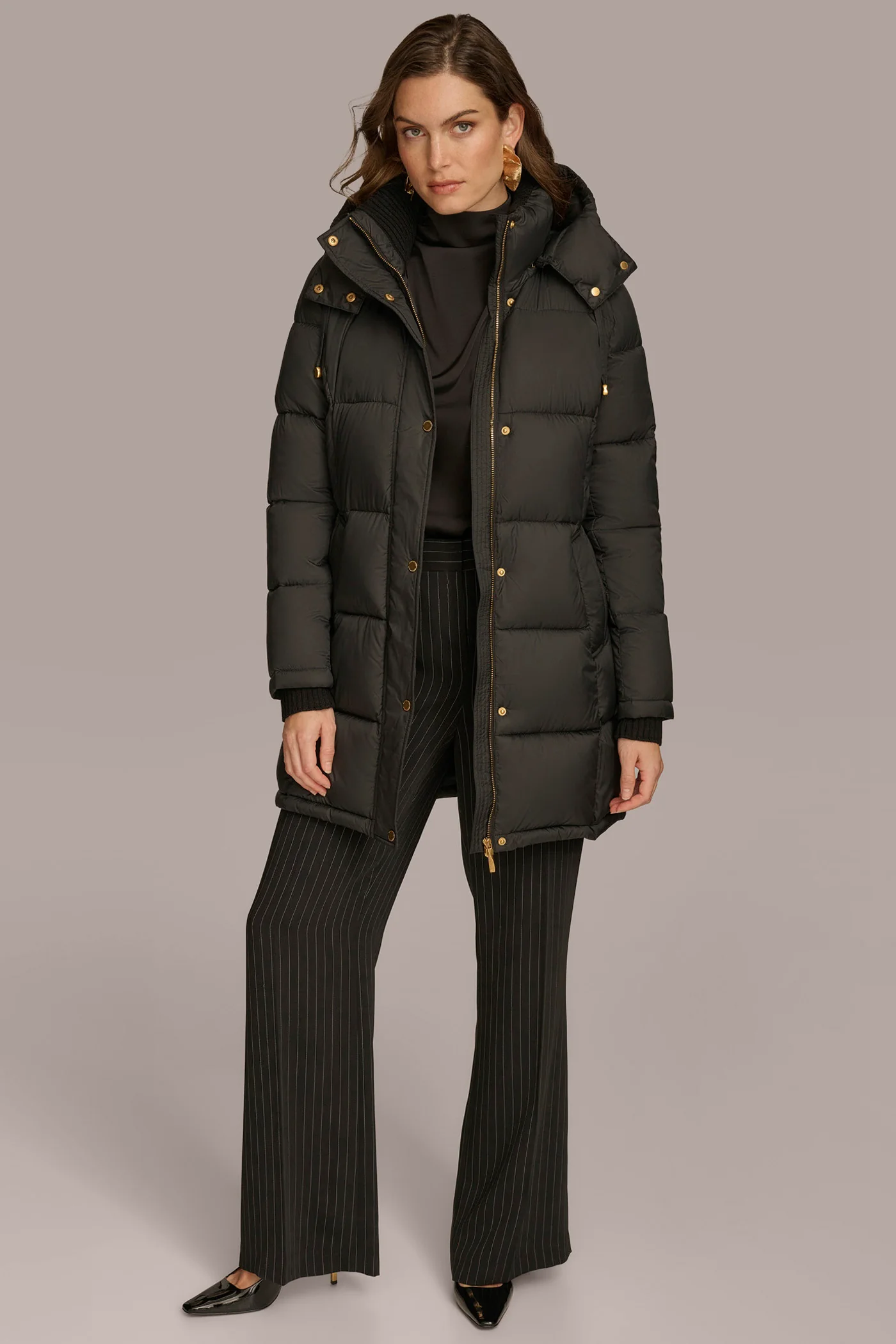 Hooded Ribbed Trim Puffer Jacket