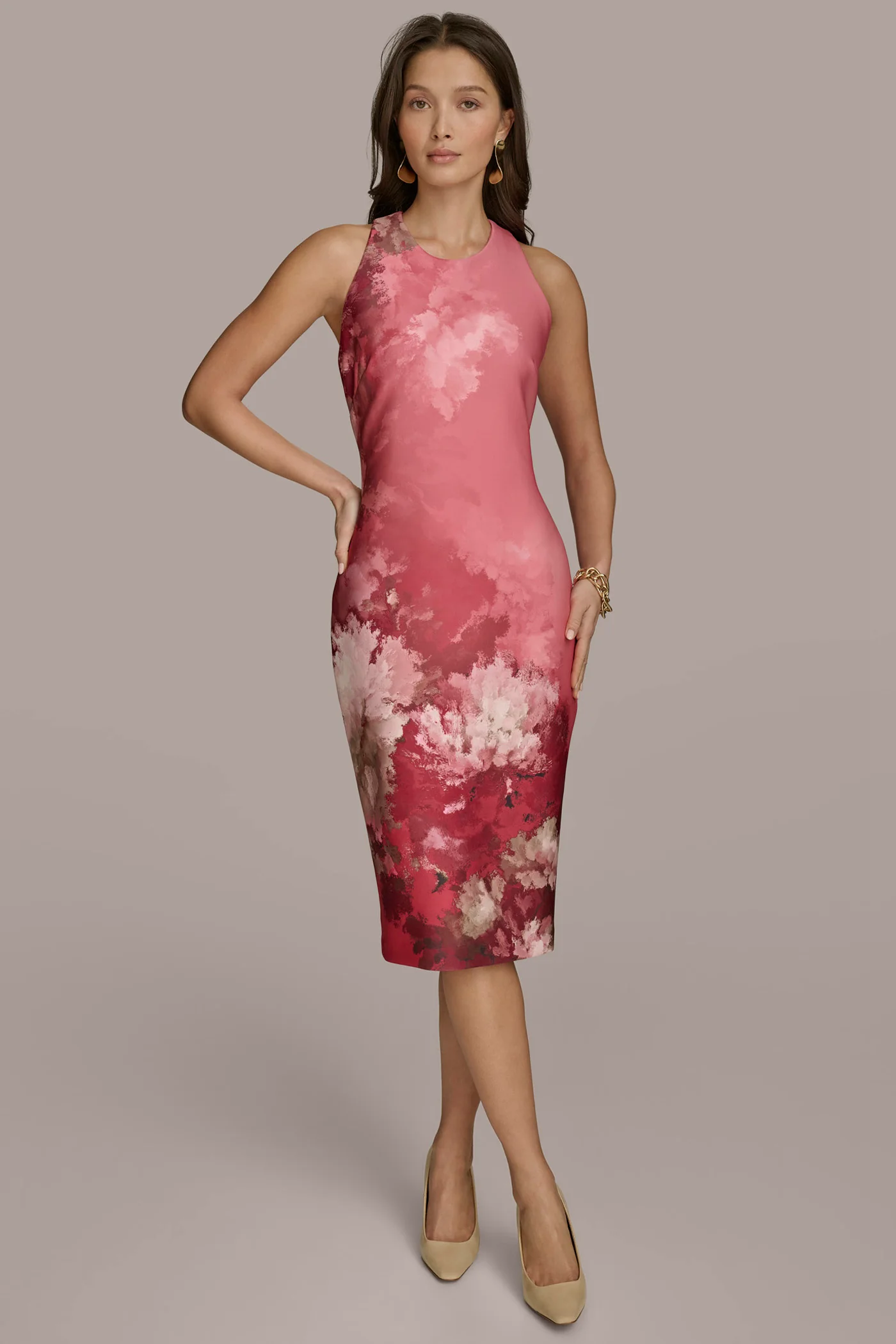 FLORAL PRINT MIDI SHEATH DRESS