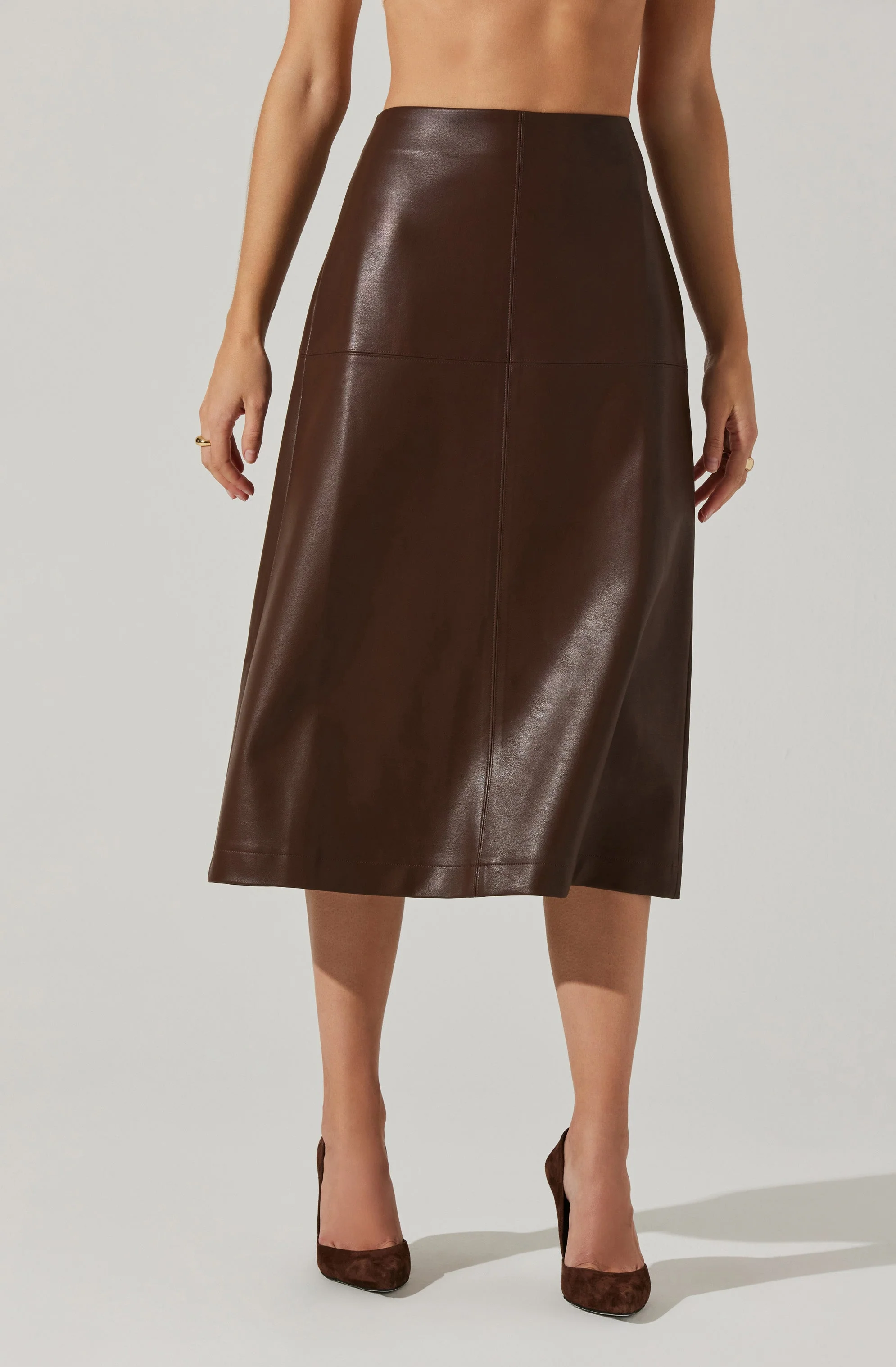 Yuria Faux Leather Midi Skirt