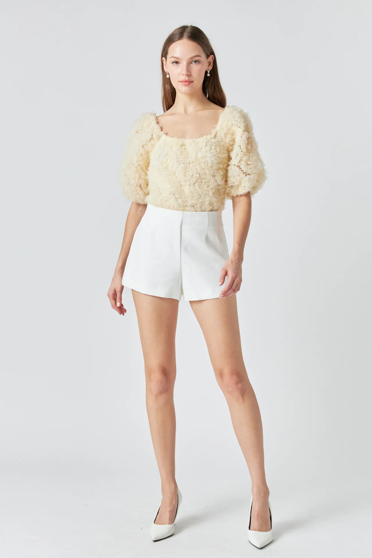 Mesh Fabric Floral Shape Top